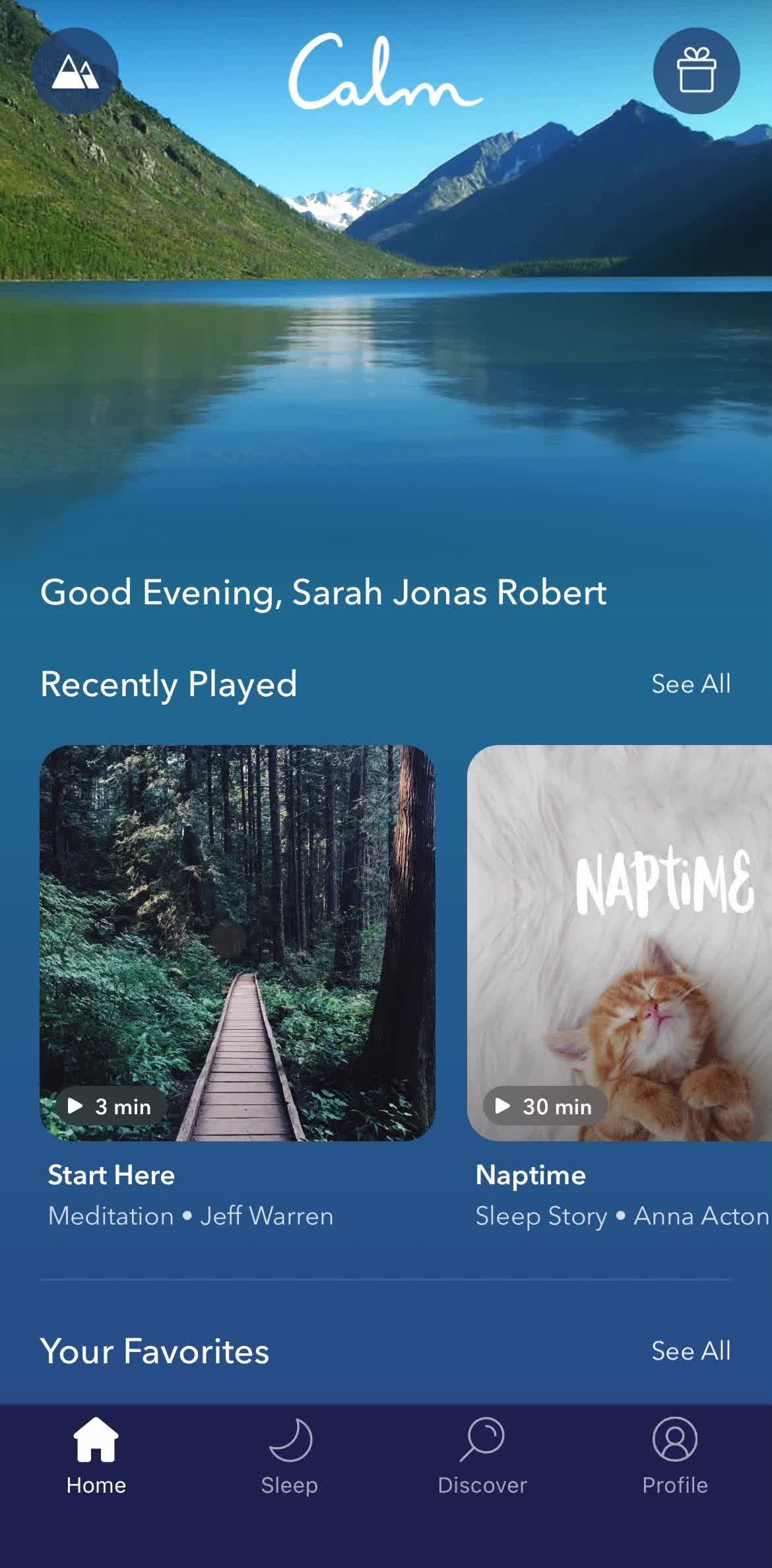 Calm Home screen in the Sharing flow