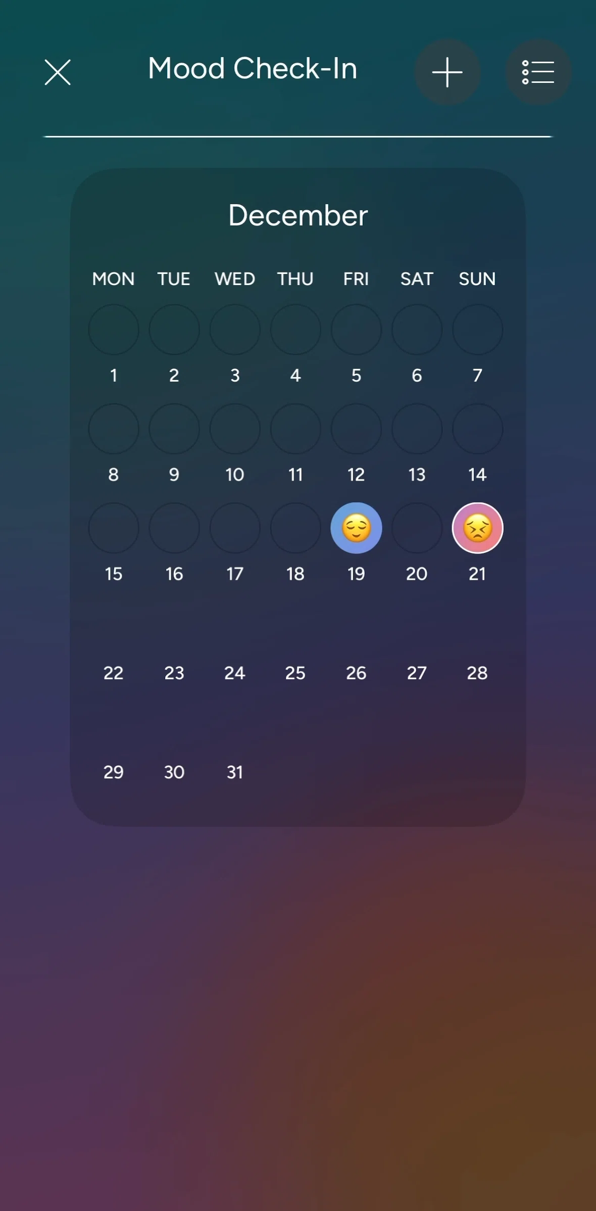 Calm Screen 1 screen in the Switching view to list flow