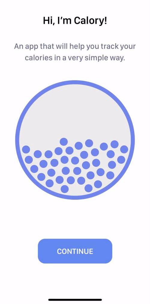 Calory Start screen screen in the Onboarding flow