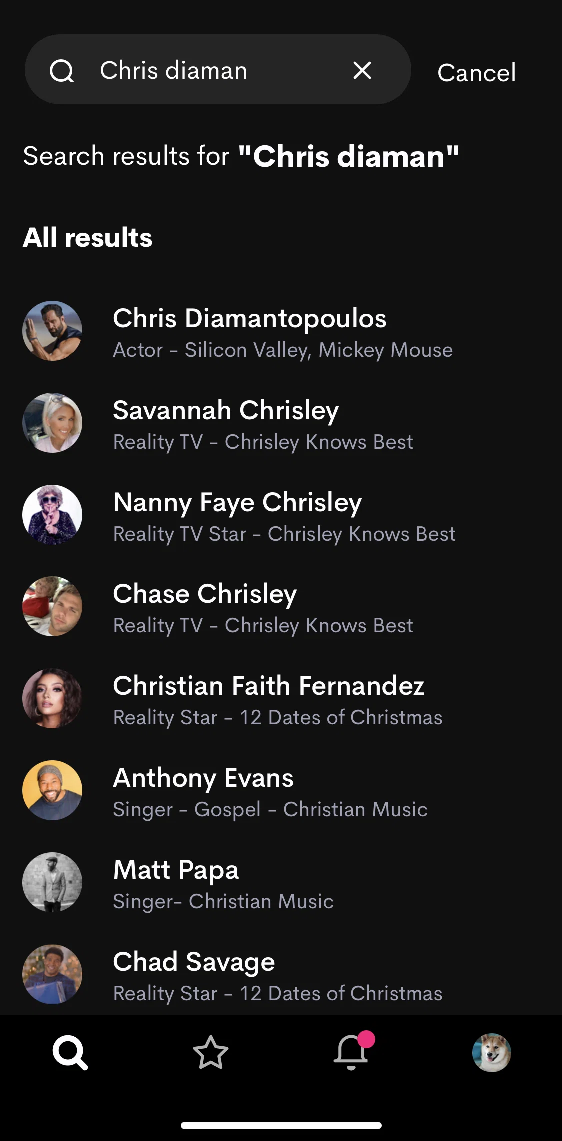 Cameo Screen screen in the Celebrity detail flow