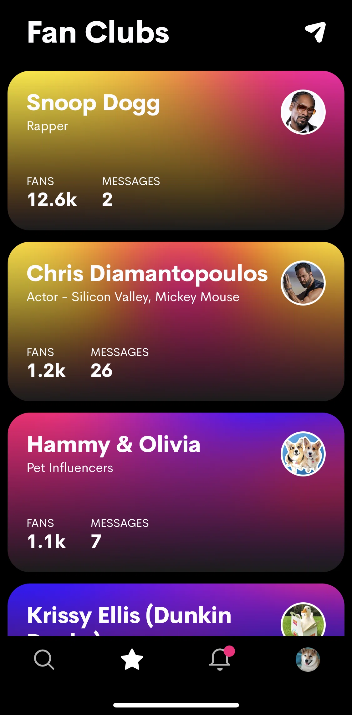 Cameo Screen screen in the Fan clubs flow