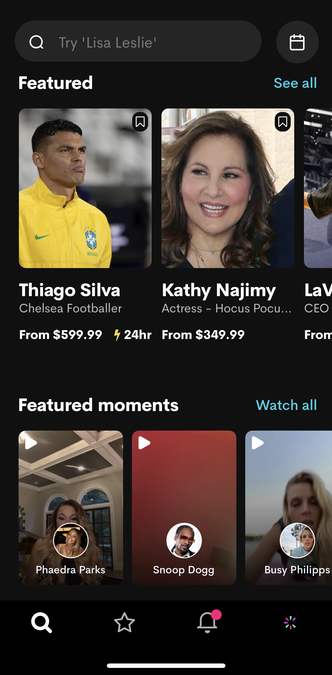Cameo Screen screen in the See all featured celebrities flow