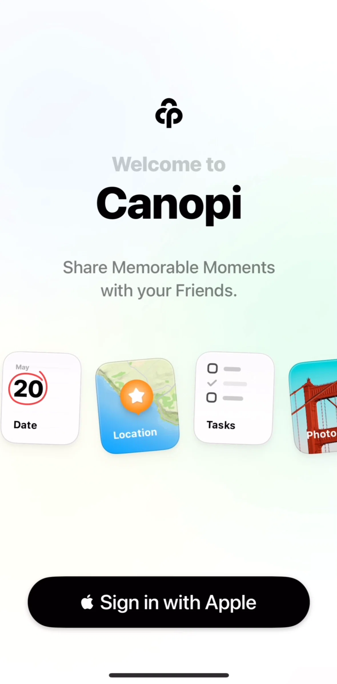 Canopi Screen screen in the Onboarding flow