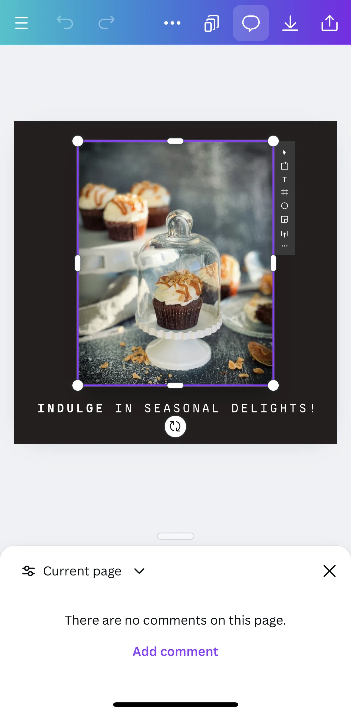 Canva Screen screen in the Adding a comment flow