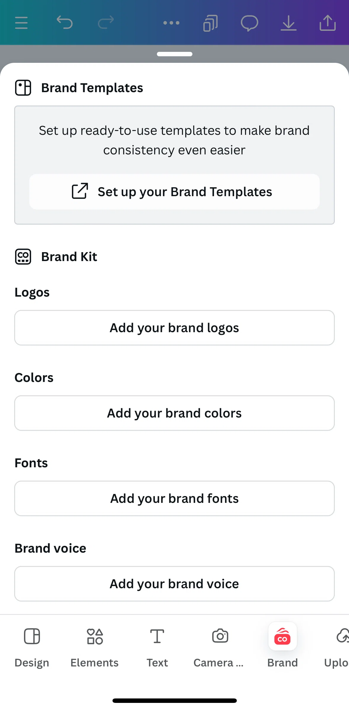 Canva Screen screen in the Adding brand logo flow