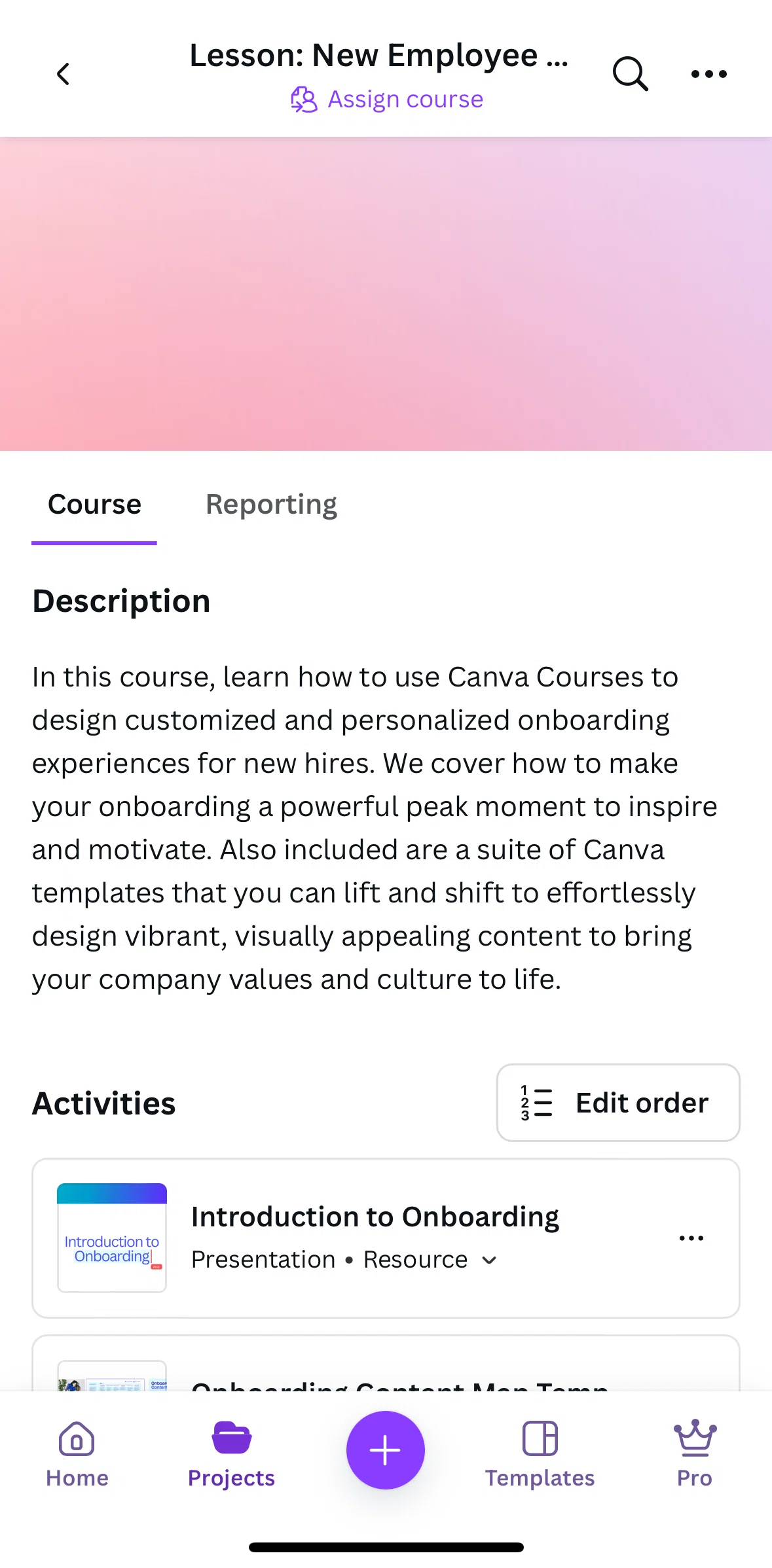 Canva Screen screen in the Assign course to people flow