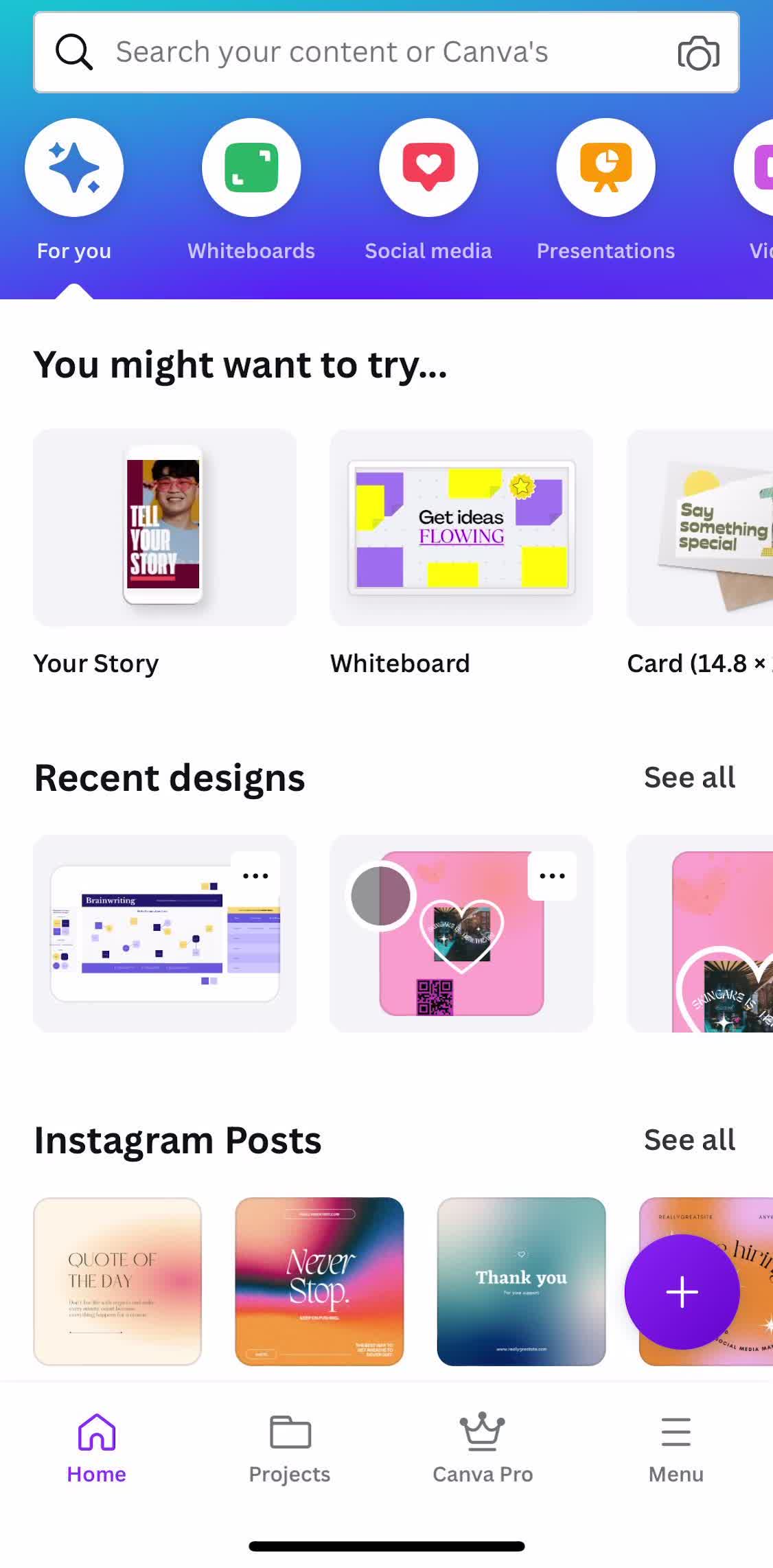 Canva Home screen in the Cancelling Your Subscription flow