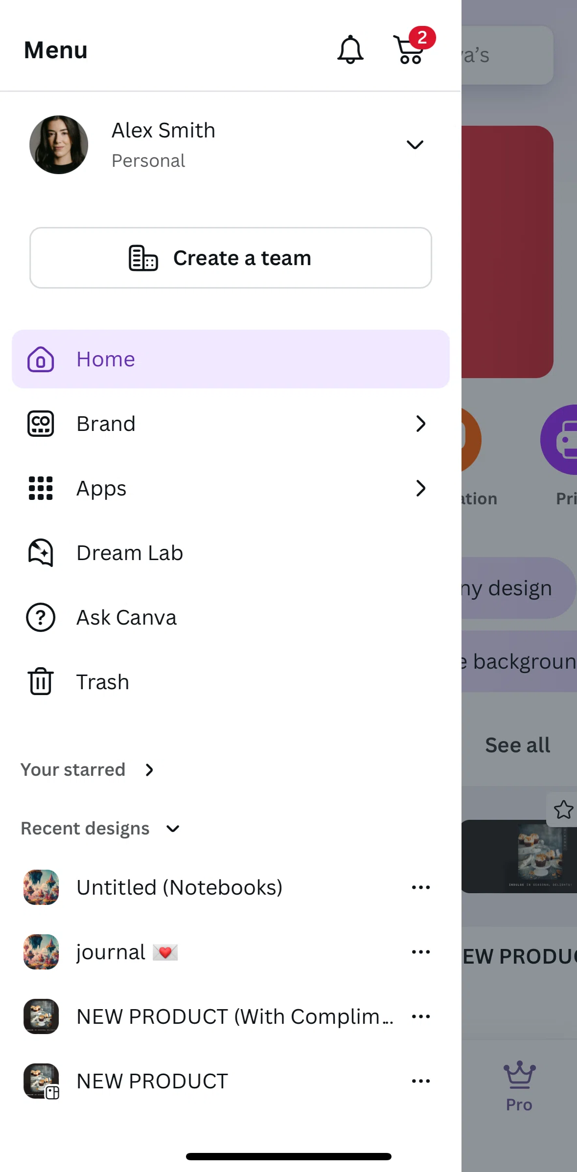 Canva Screen screen in the Cart flow