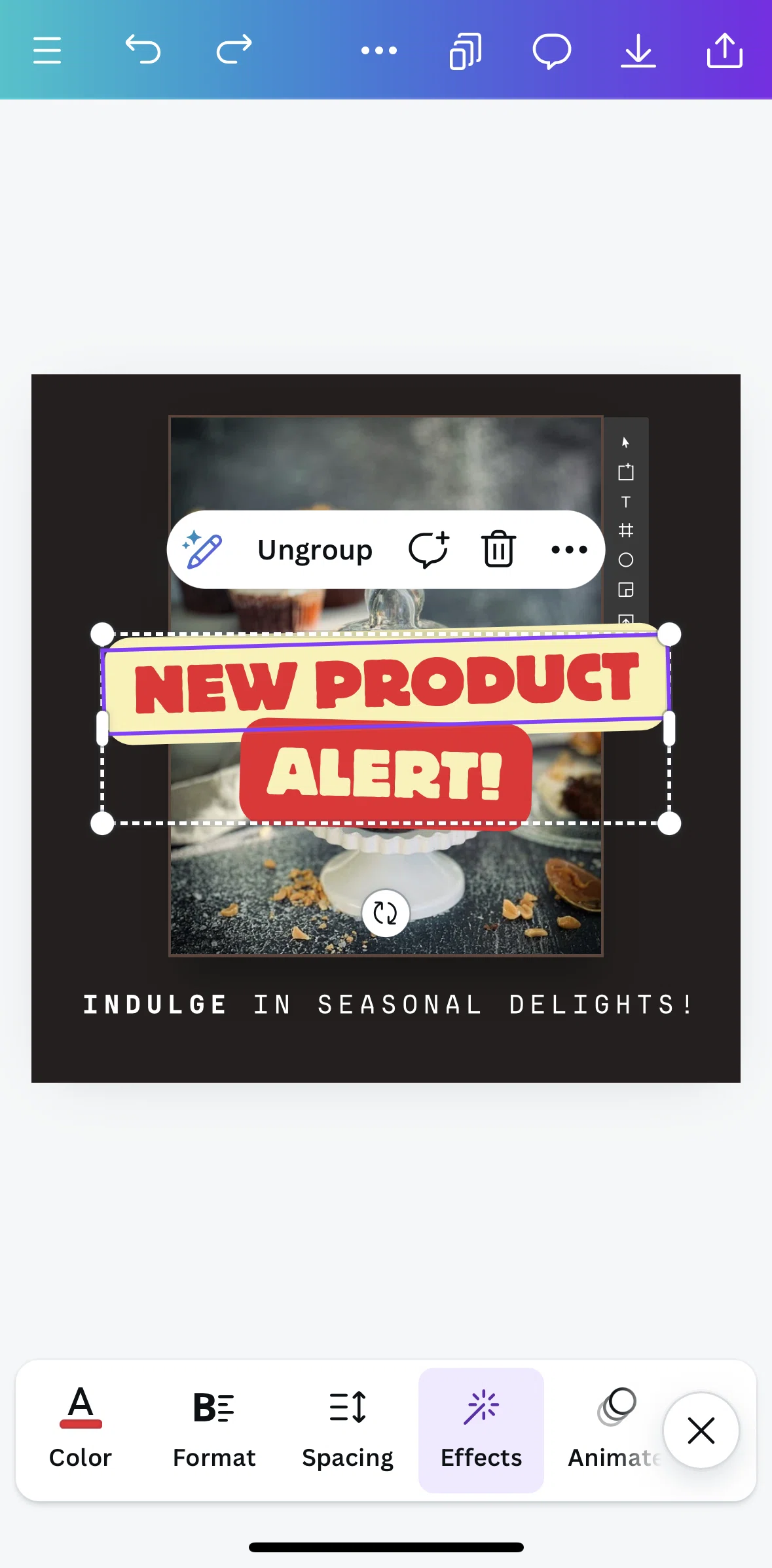 Canva Screen screen in the Changing font color flow