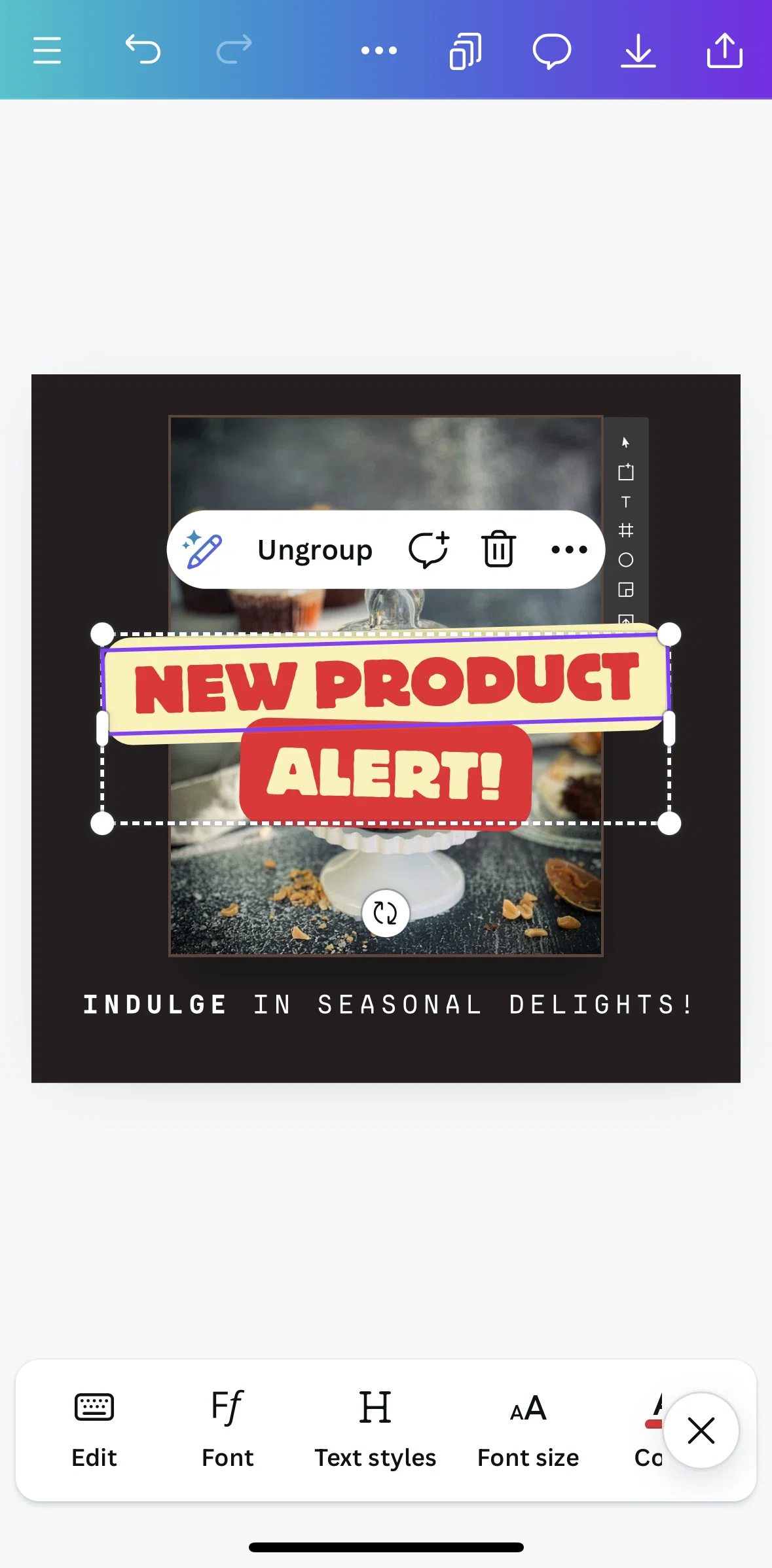 Canva Screen screen in the Changing font flow