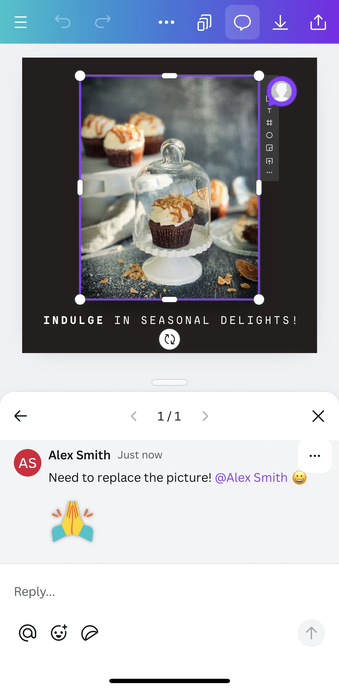 Canva Screen screen in the Comment options flow