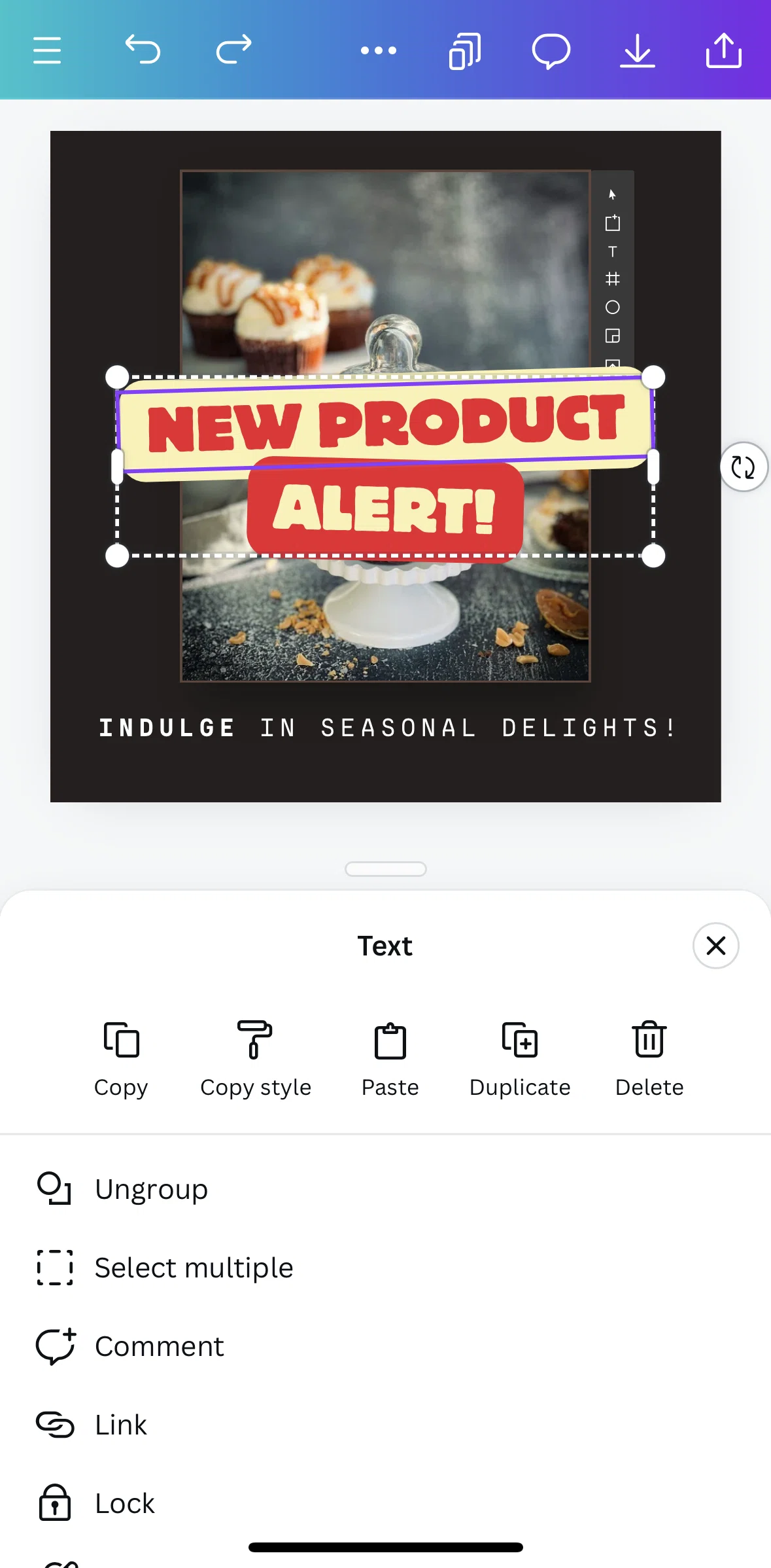 Canva Screen screen in the Copying a text flow