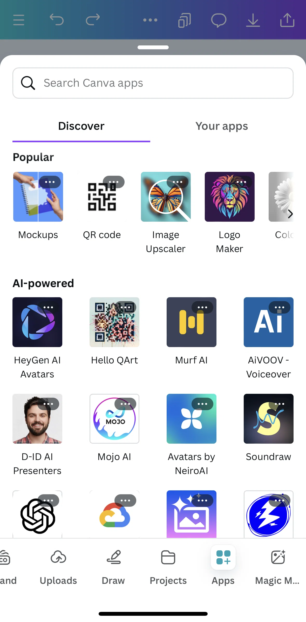 Canva Screen screen in the Creating a logo with AI flow