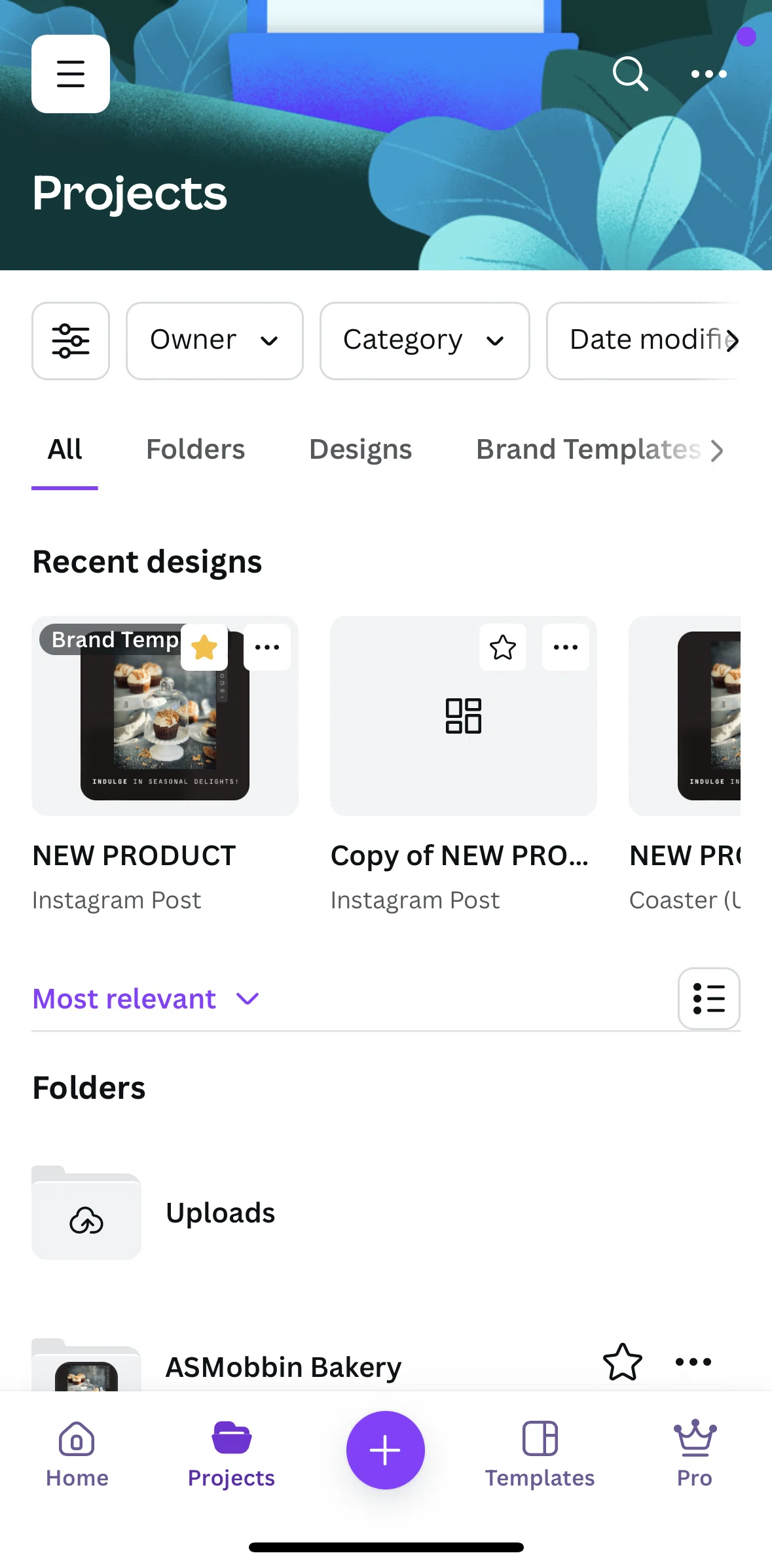 Canva Screen screen in the Filtering projects flow
