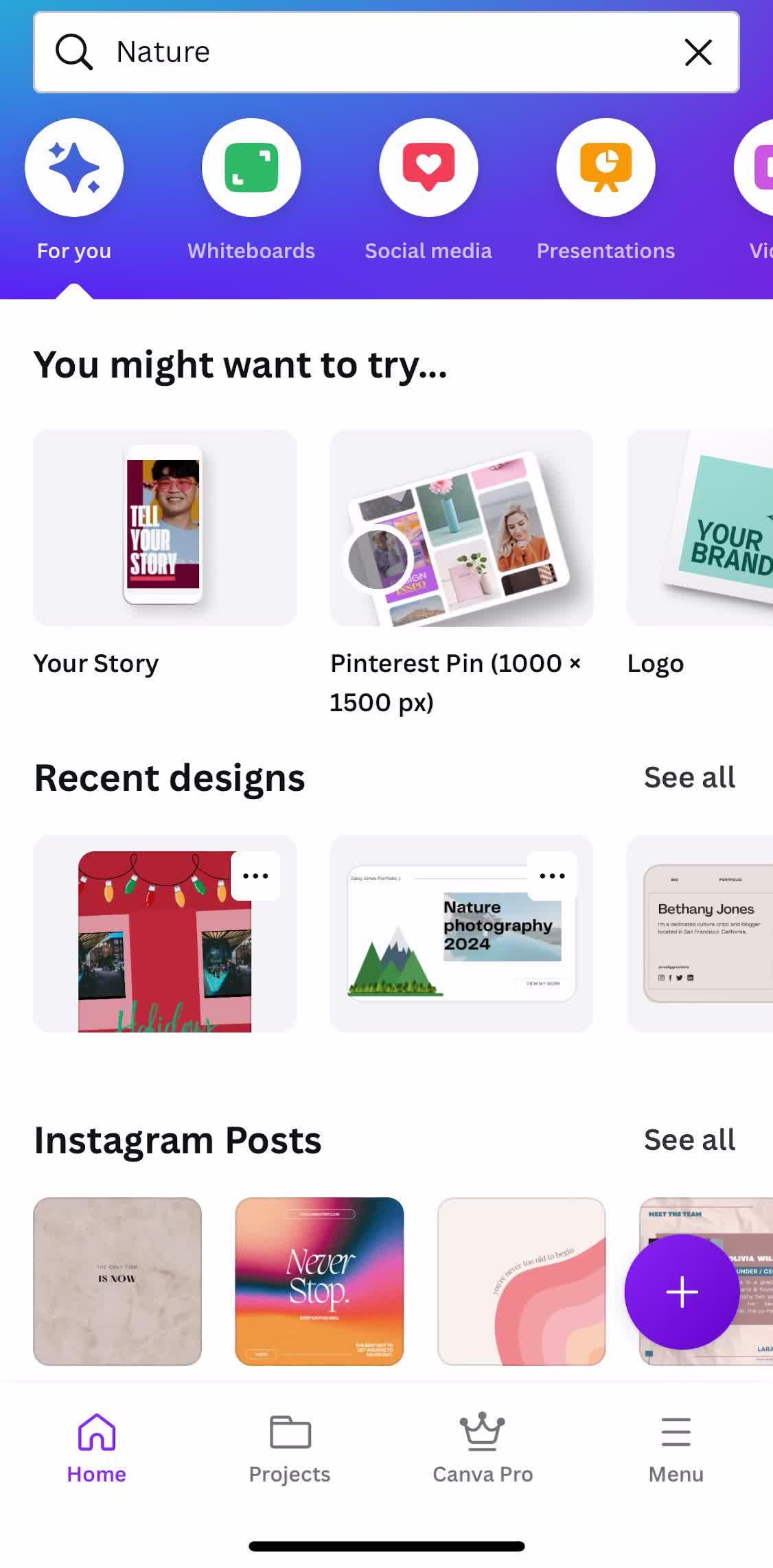 Canva Home screen in the General Browsing flow