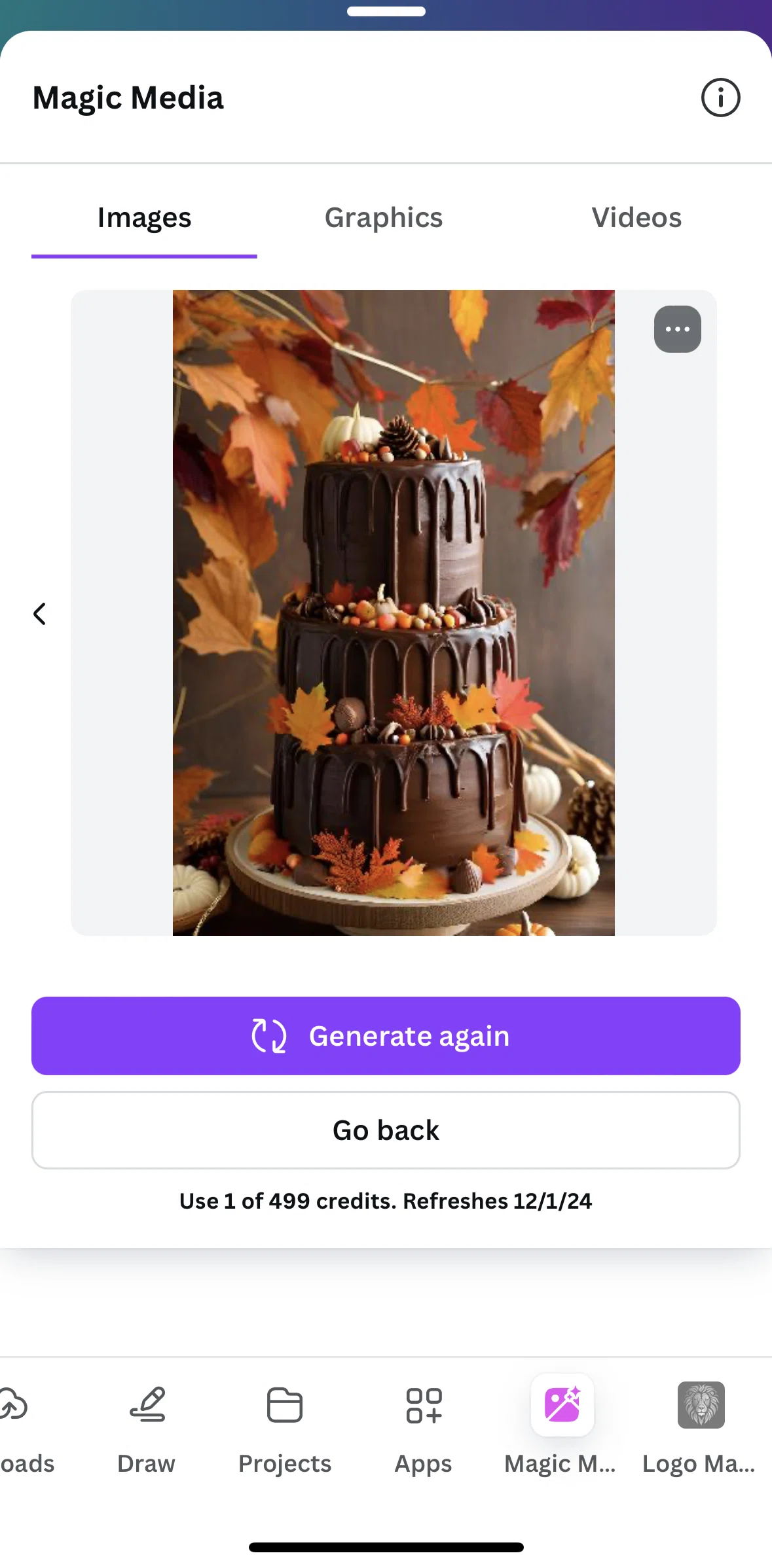 Canva Screen screen in the Generating a video from an image flow