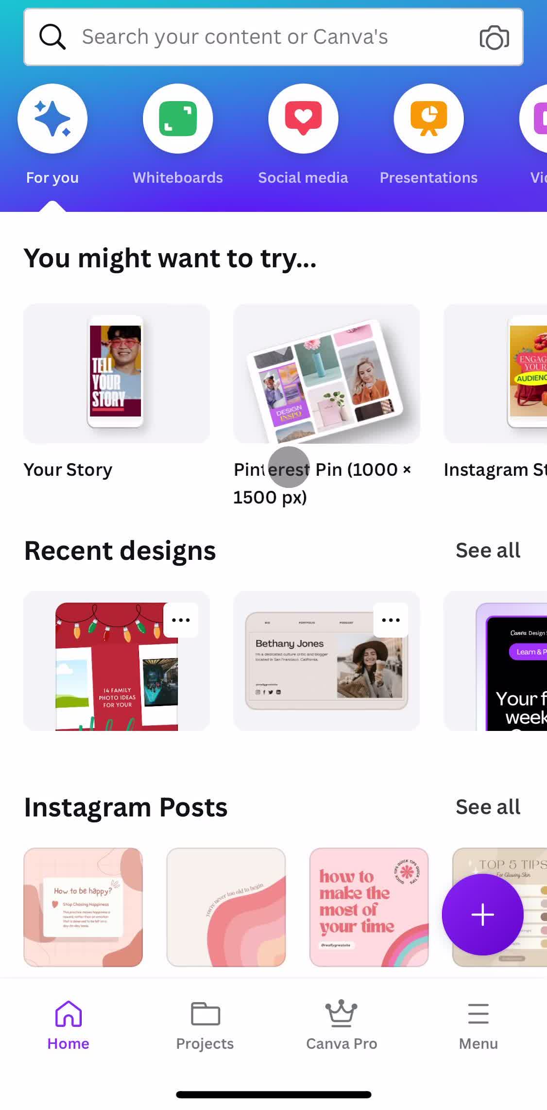 Canva Home screen in the Inviting People flow