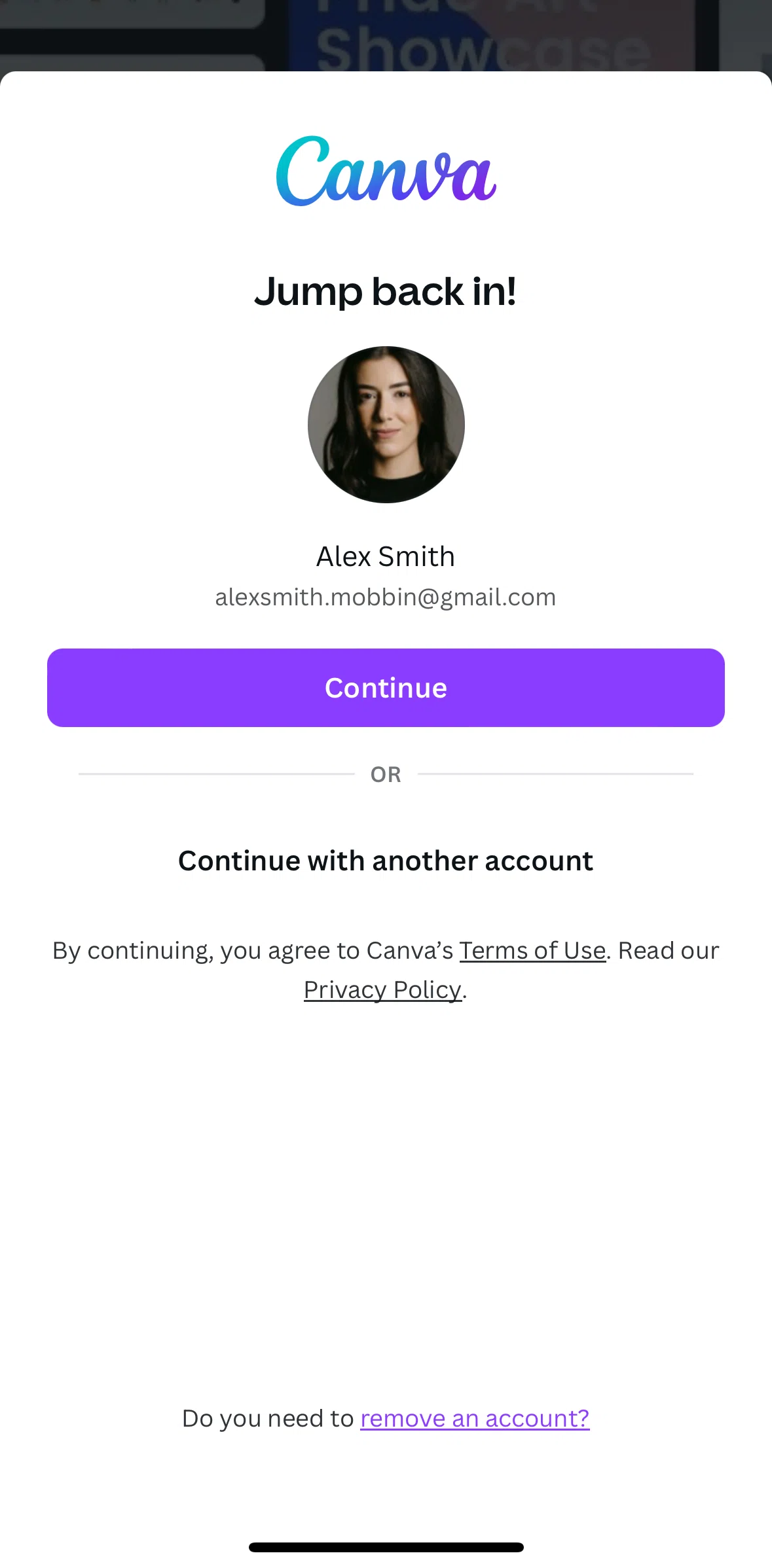 Canva Screen screen in the Logging in flow