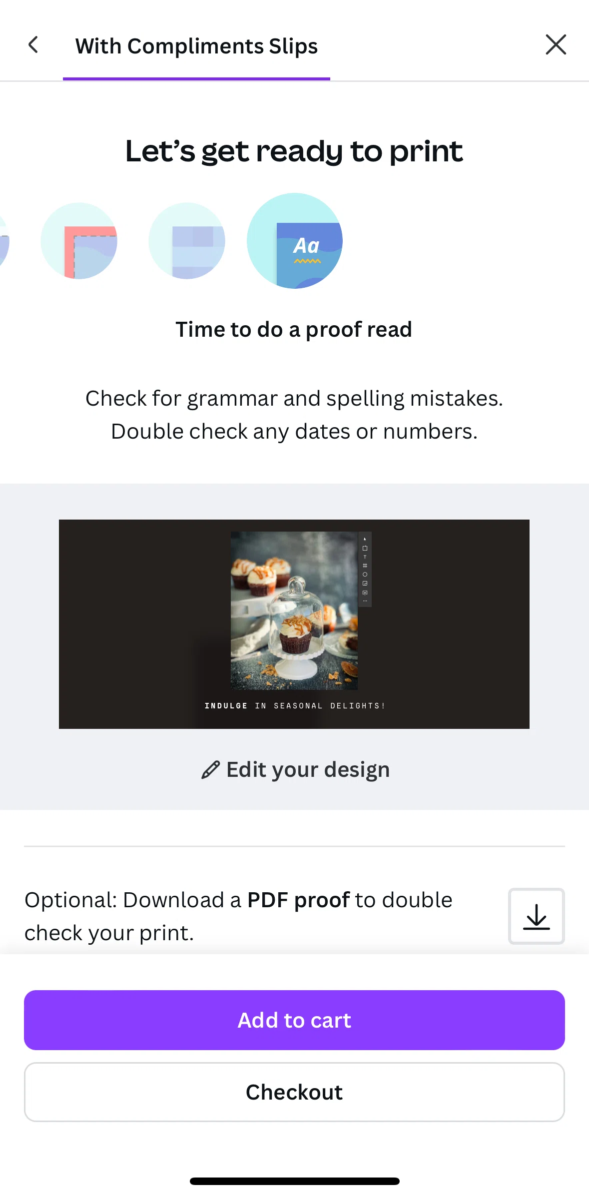 Canva Screen screen in the Placing an order flow