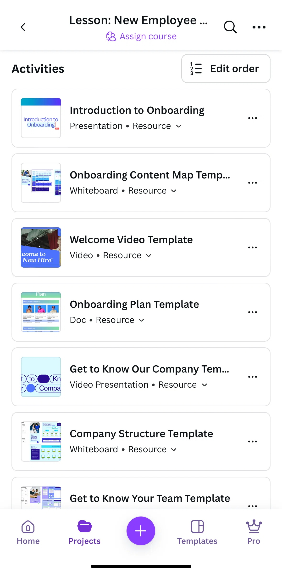 Canva Screen screen in the Reordering course flow