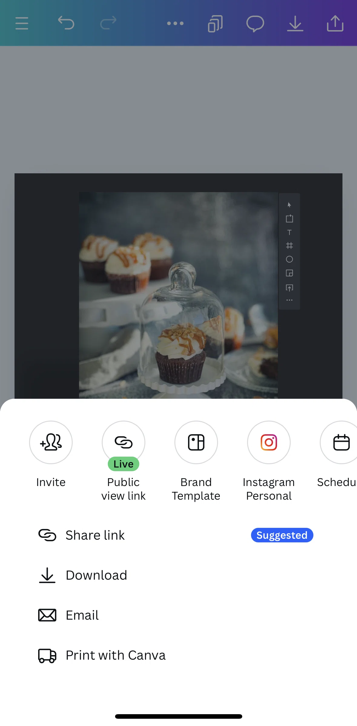 Canva Screen screen in the Sharing public view link flow