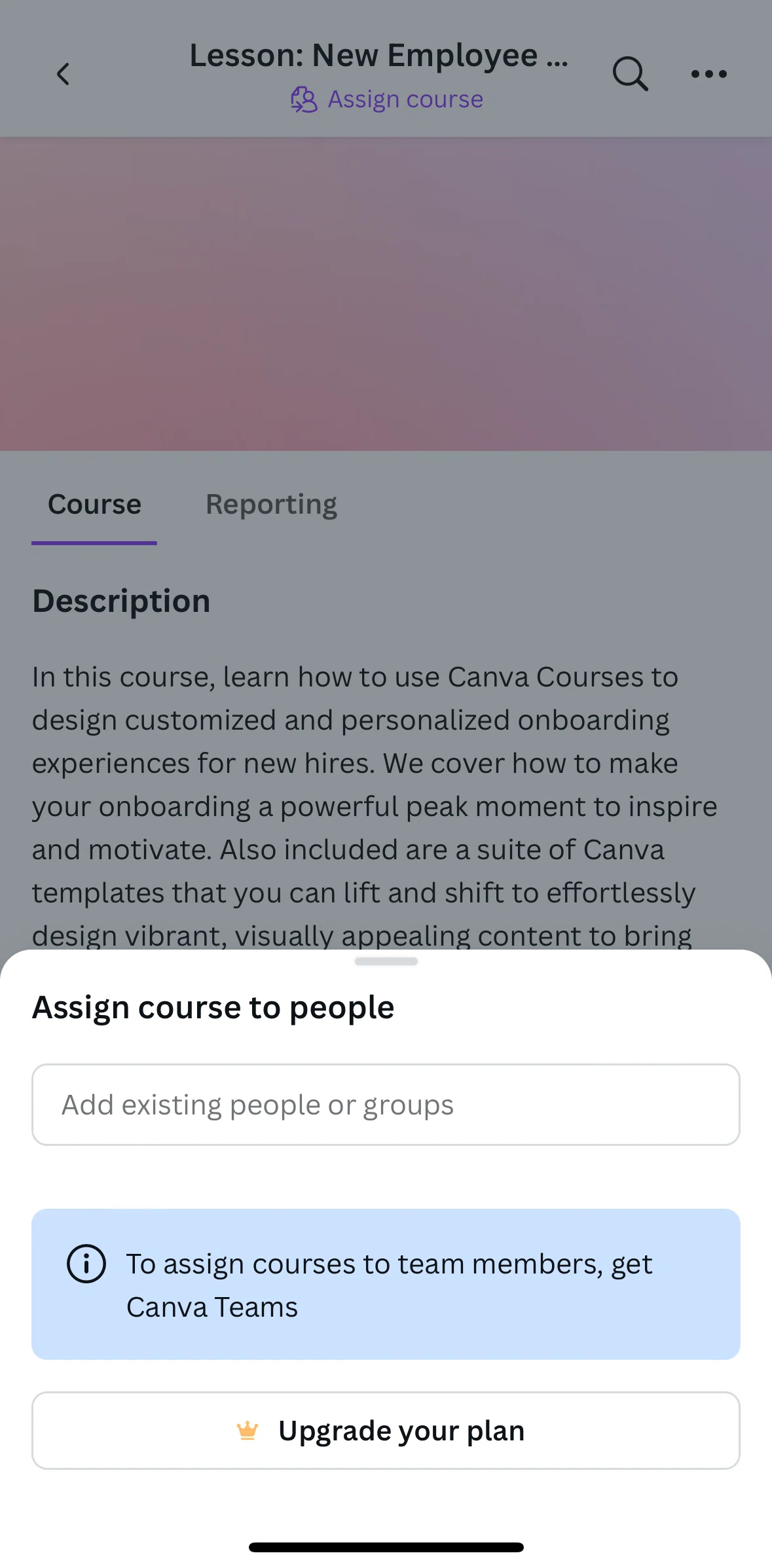 Canva Screen screen in the Team flow