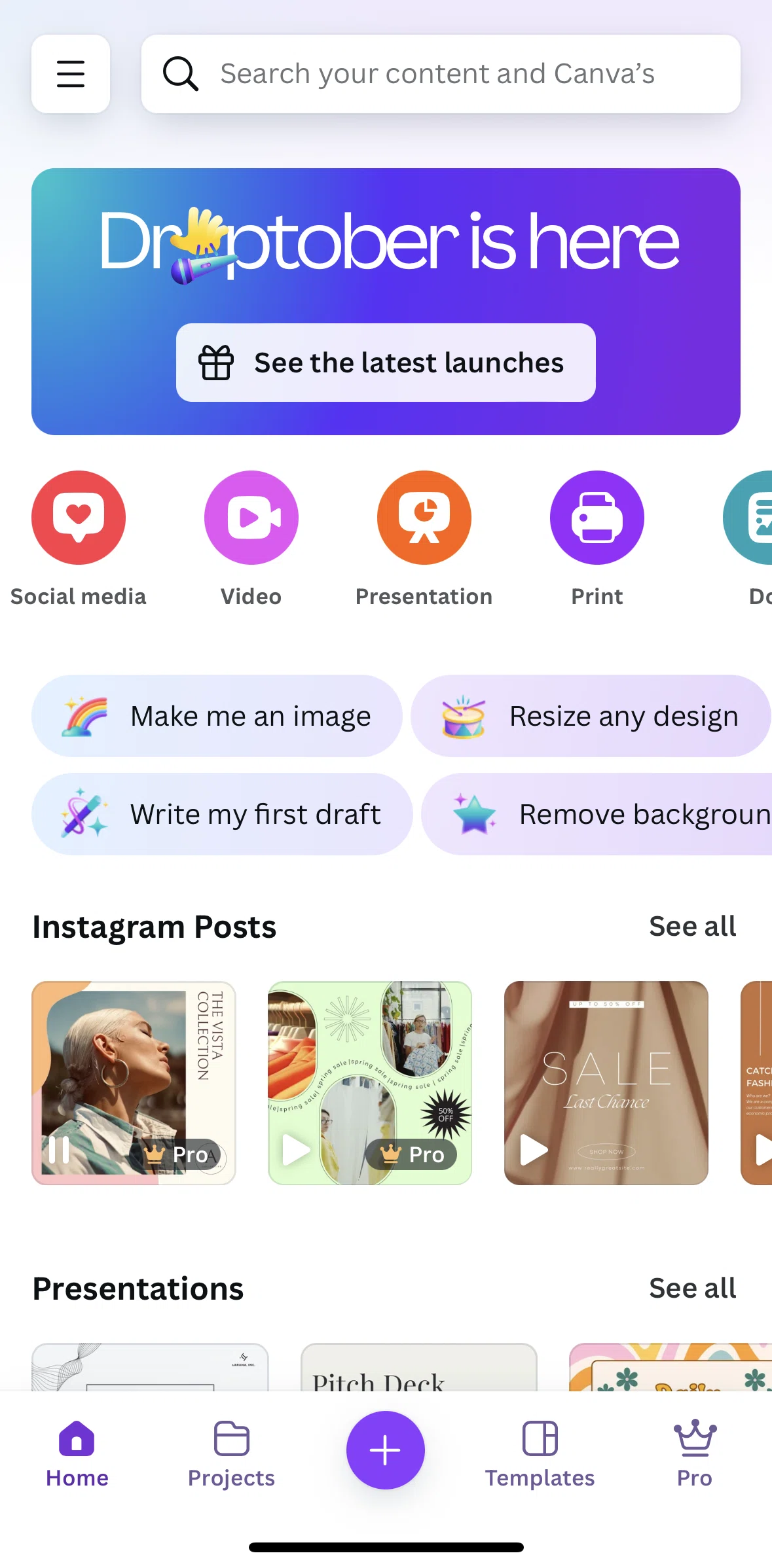 Canva Screen screen in the Templates flow