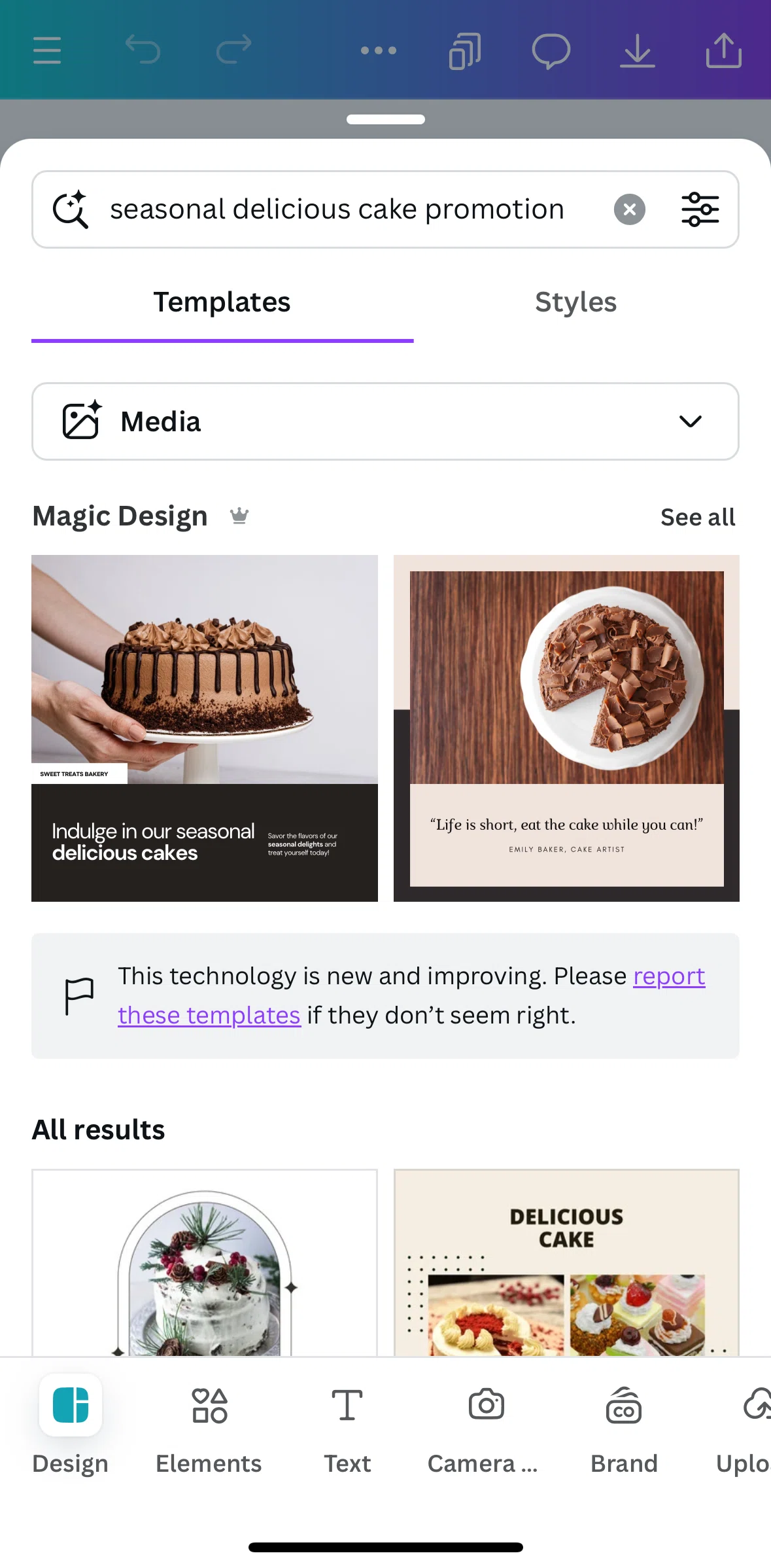 Canva Screen screen in the Uploading a photo flow