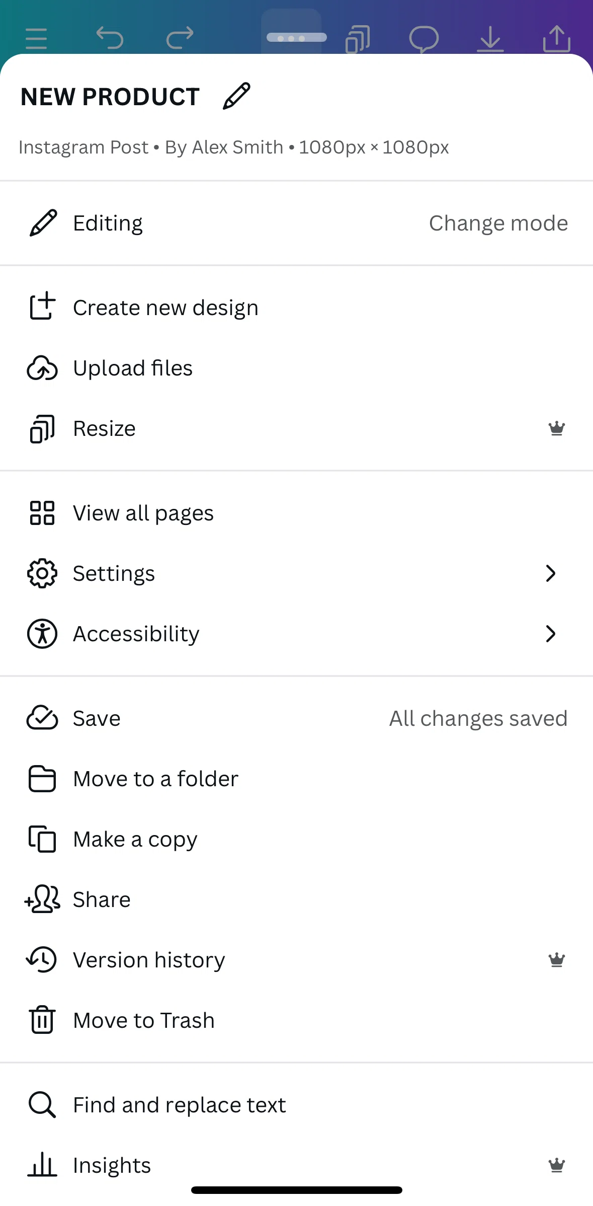 Canva Screen screen in the View all pages flow