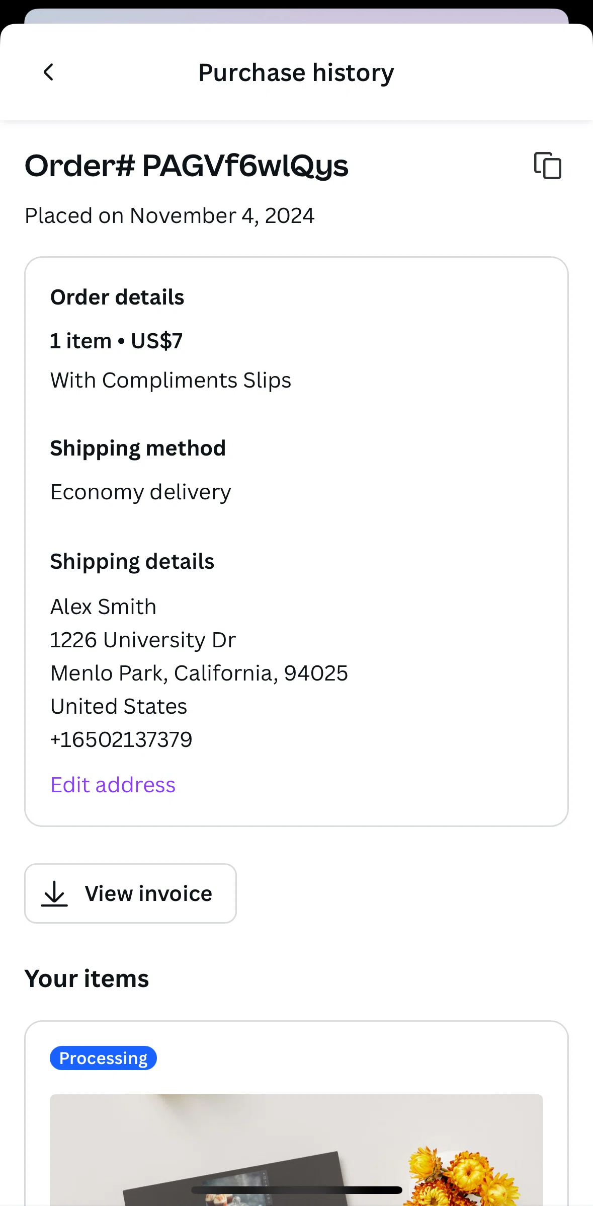 Canva Screen screen in the View invoice flow