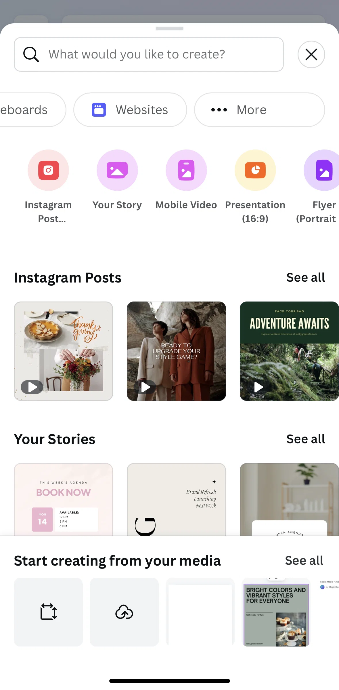 Canva Screen screen in the View more flow