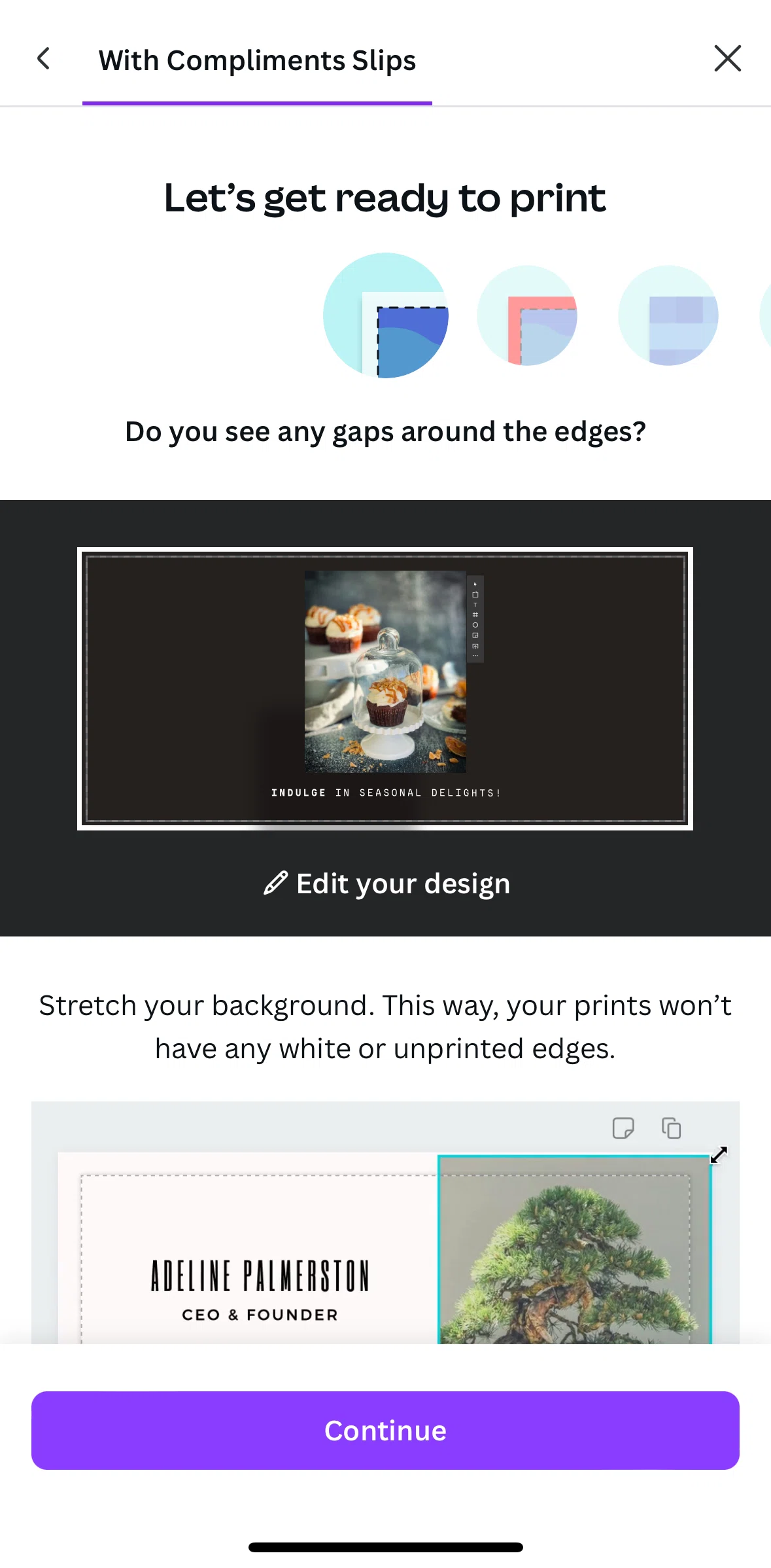 Canva Screen screen in the View print example flow