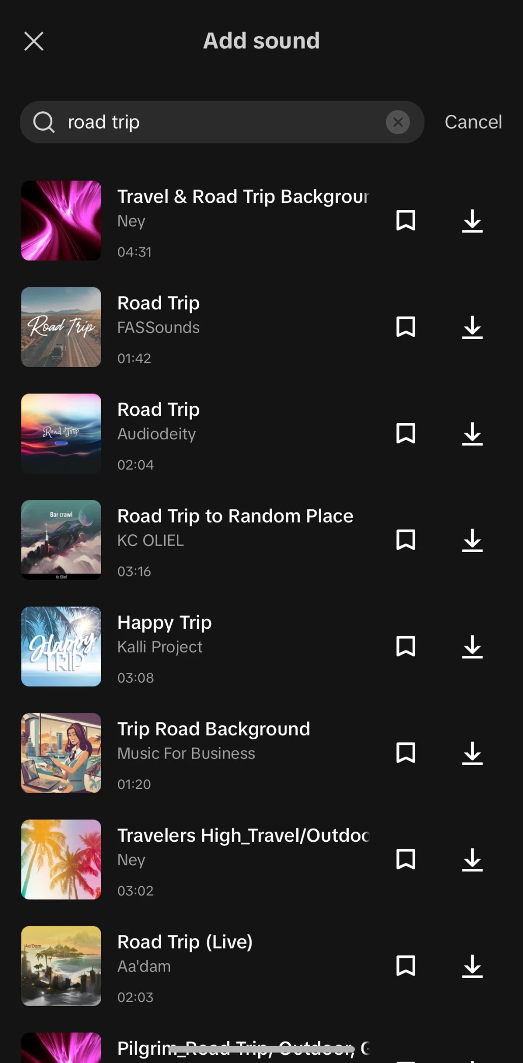 CapCut Screen screen in the Saving a sound flow