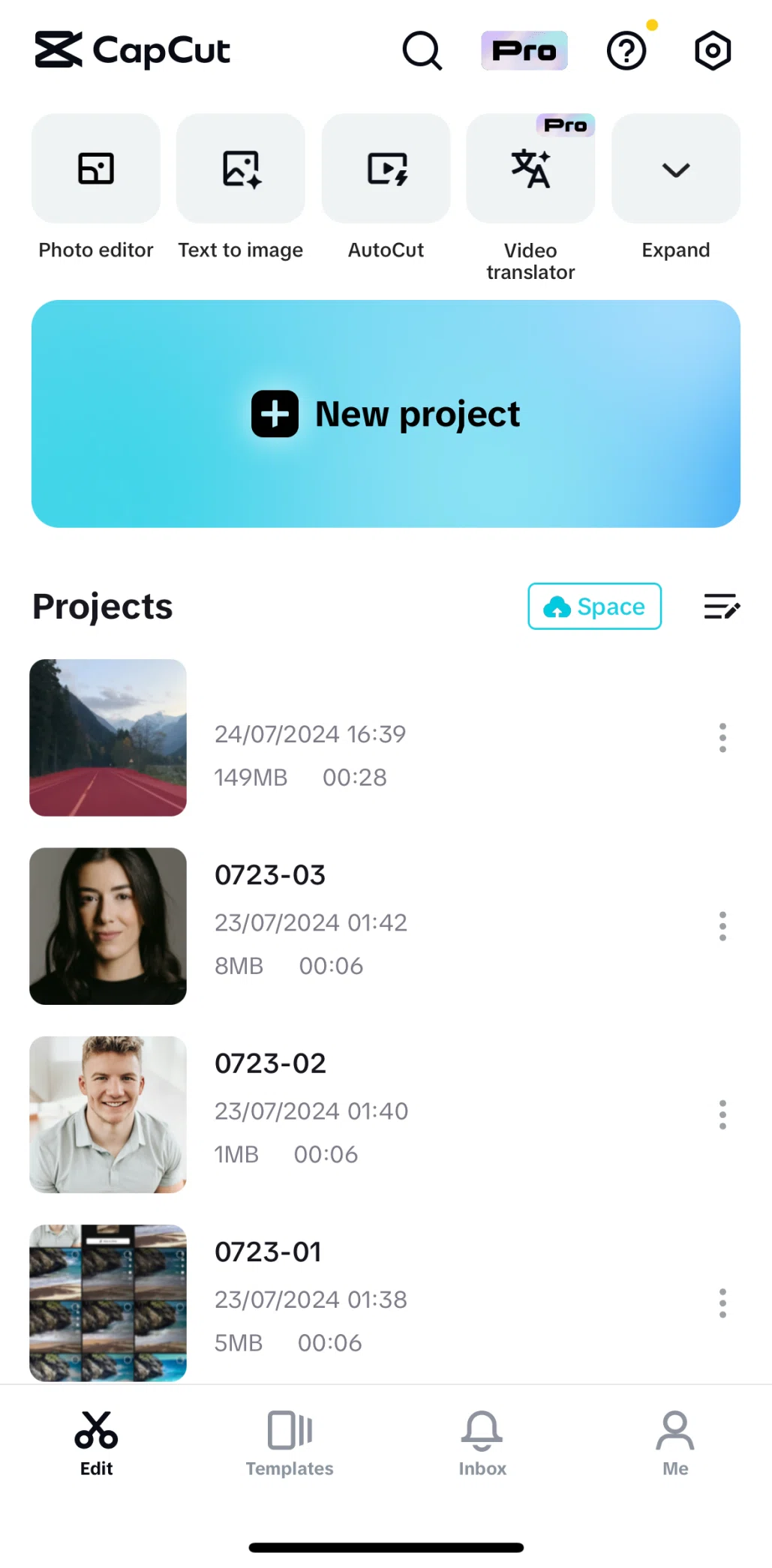 CapCut Screen screen in the Templates flow