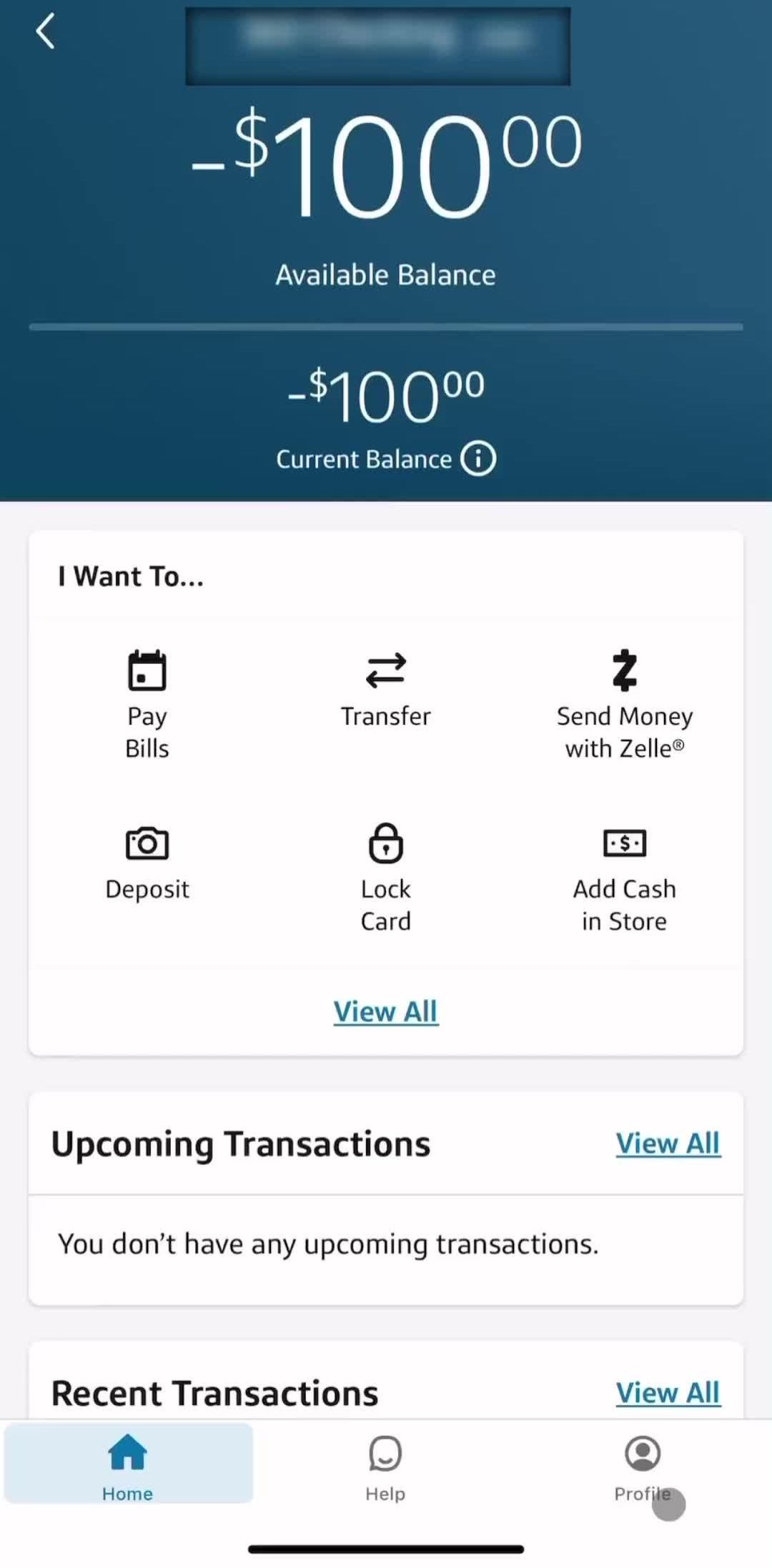 Capital One Home screen in the Notification Settings flow