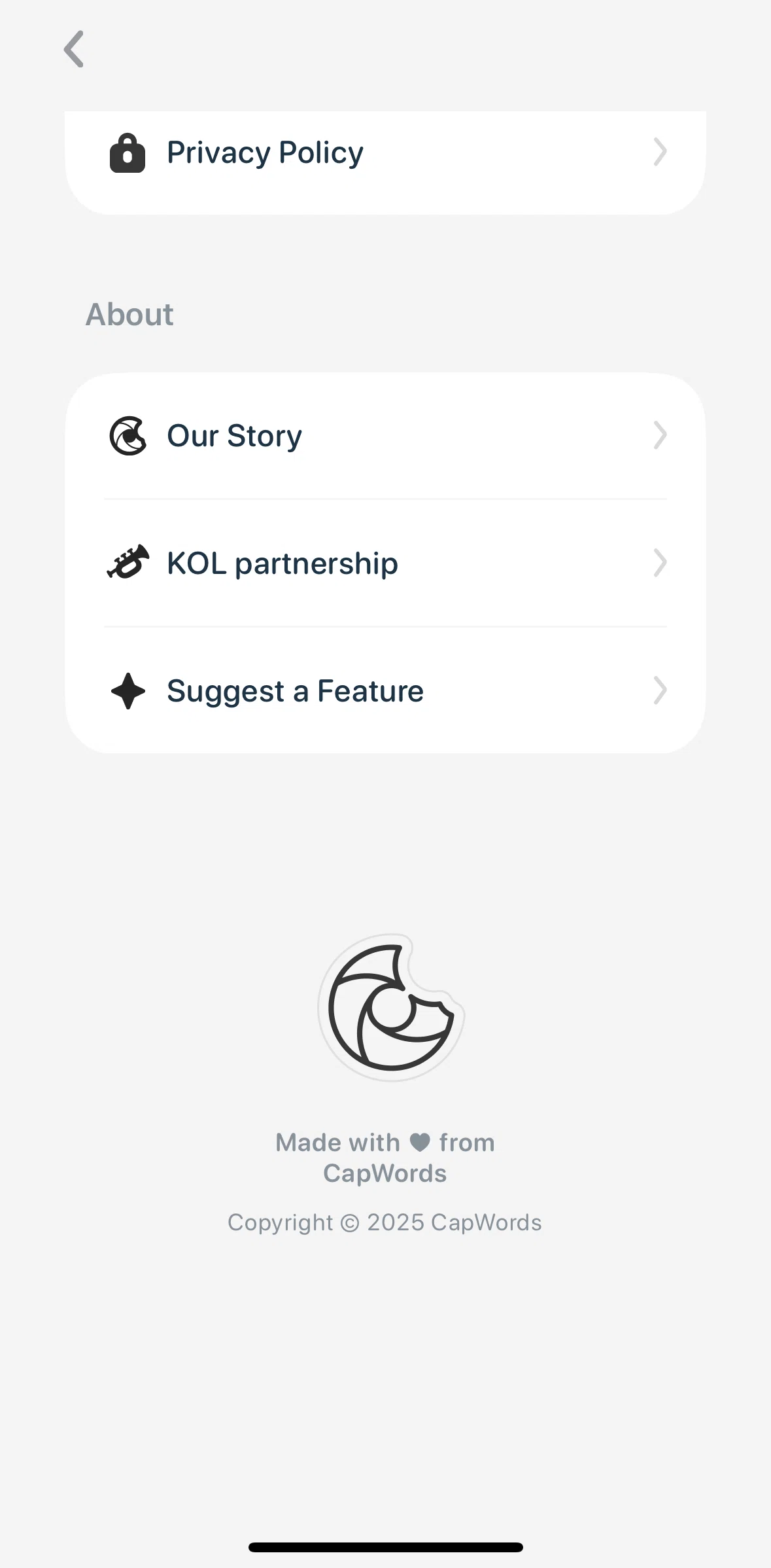 CapWords Screen screen in the CapWords story flow