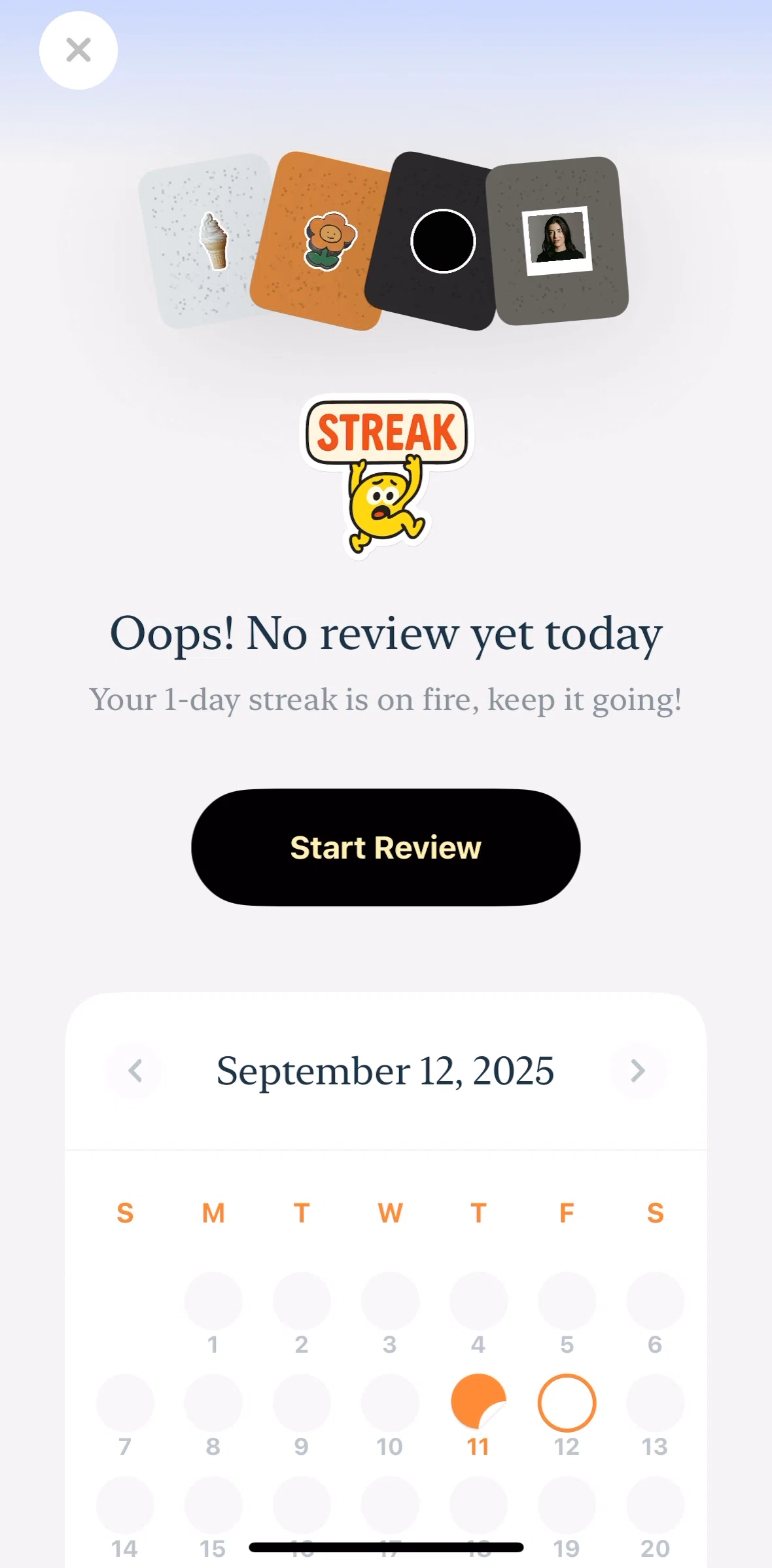 CapWords Screen screen in the Completing a daily review flow