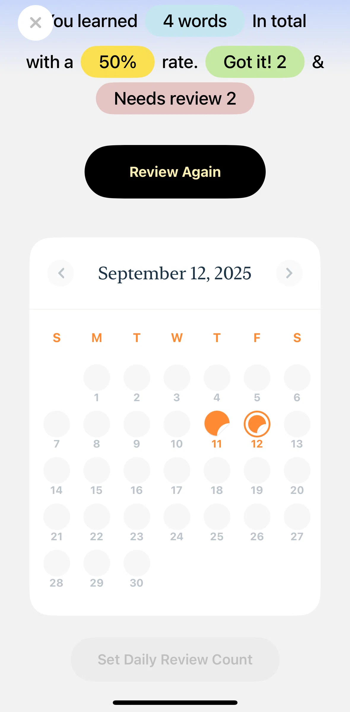 CapWords Screen screen in the Updating daily review amount flow