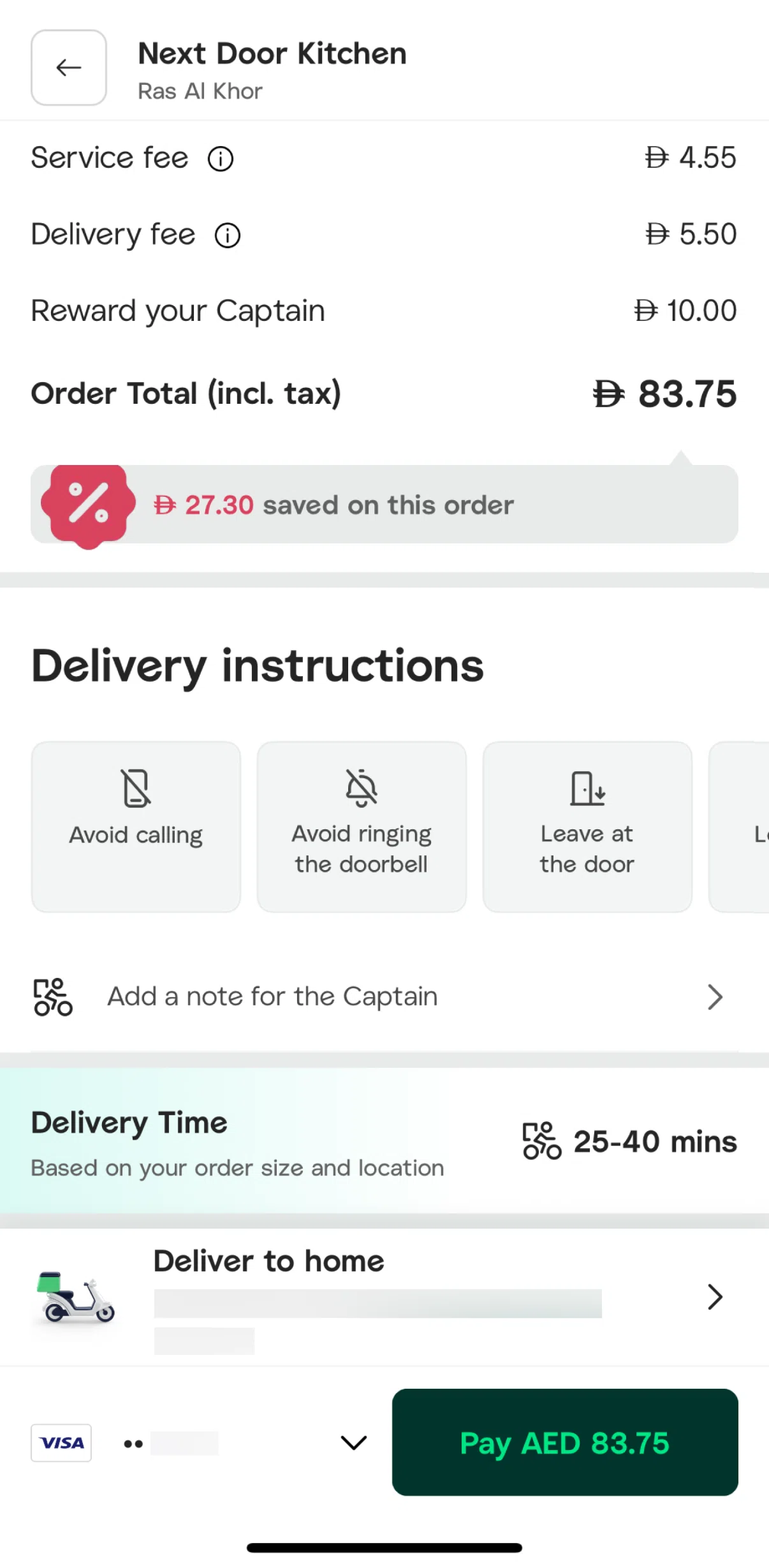 Careem Screen screen in the Adding delivery instructions flow