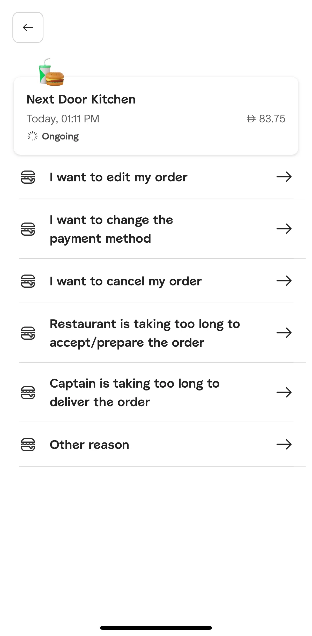 Careem Screen screen in the Canceling an order flow