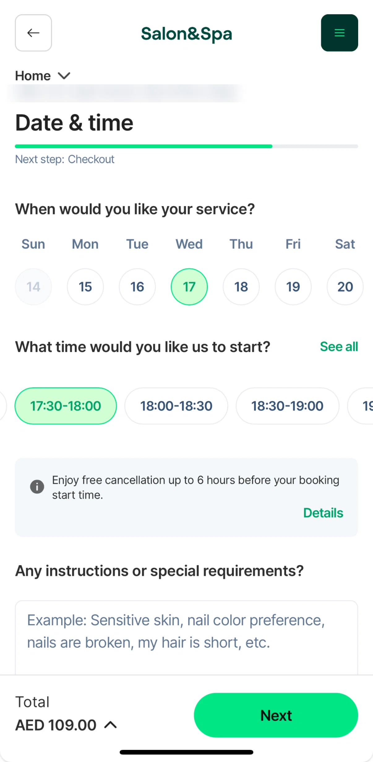 Careem Screen screen in the Cancellation & rescheduling policy flow