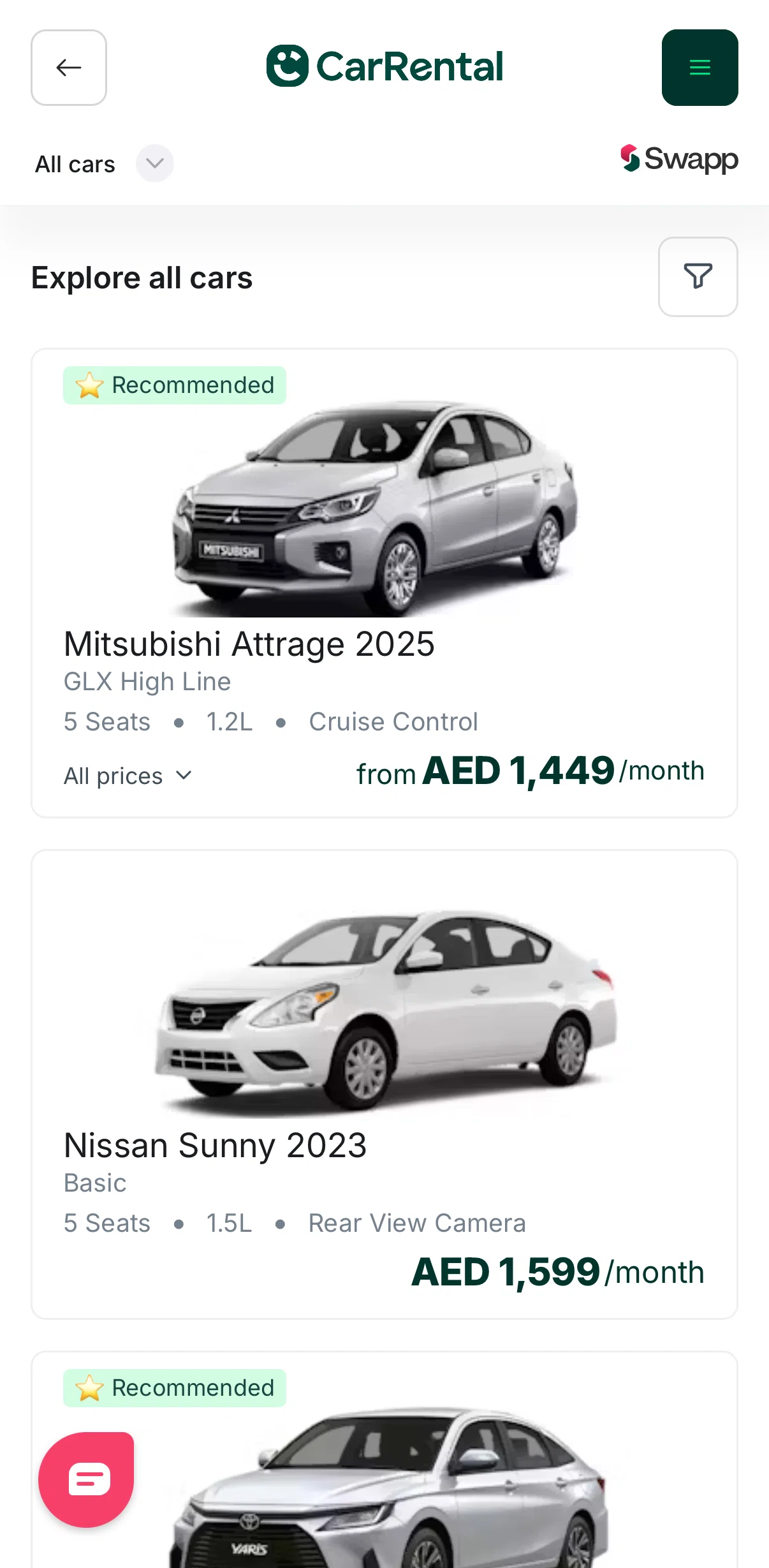 Careem Screen screen in the Car detail flow