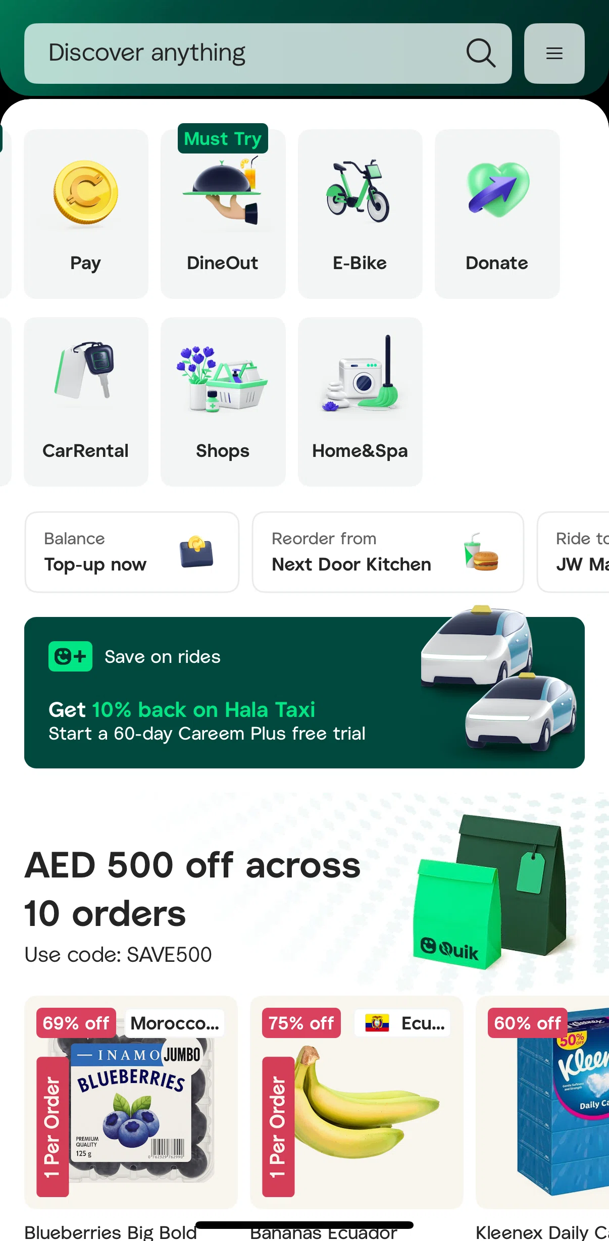 Careem Screen screen in the Car rental flow
