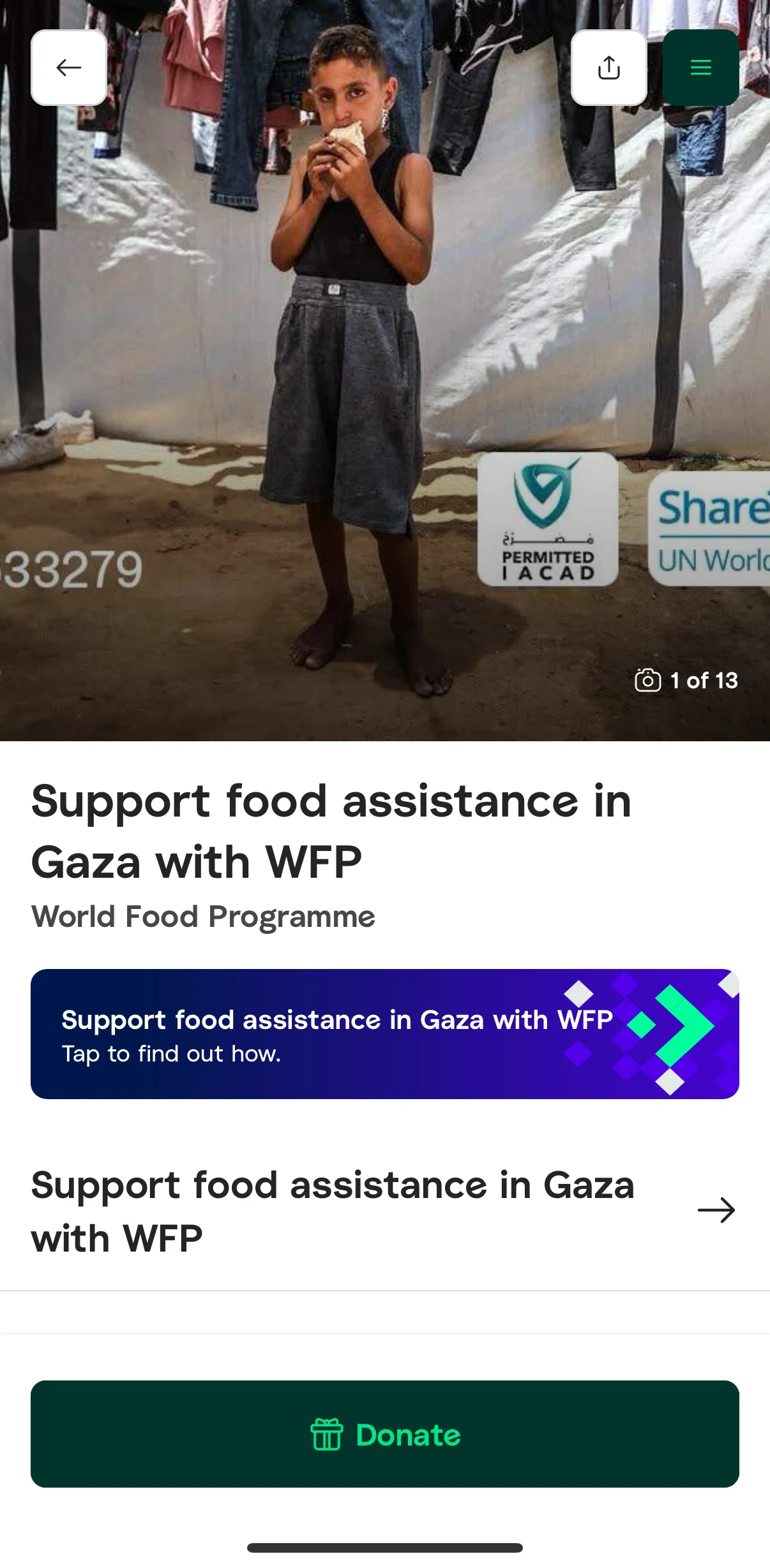 Careem Screen screen in the Donating money flow