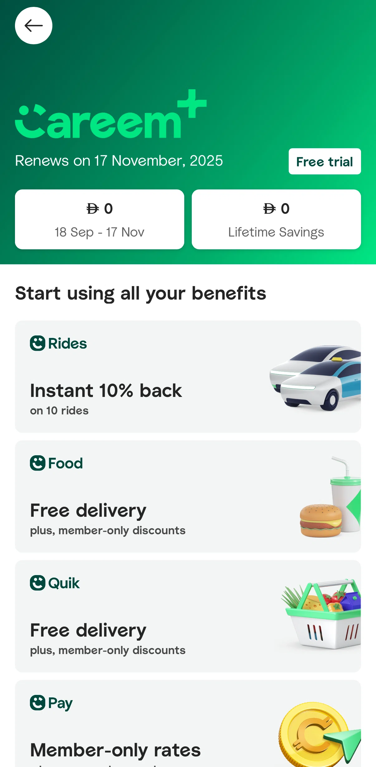 Careem Screen screen in the Lifetime savings flow