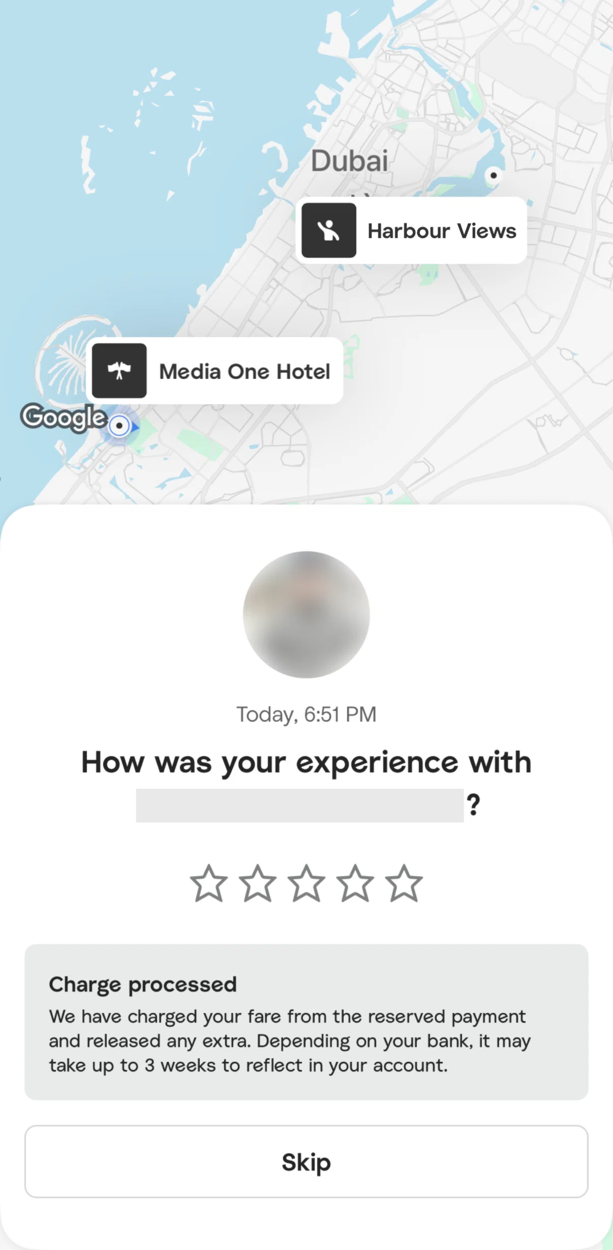 Careem Screen screen in the Rating a driver flow