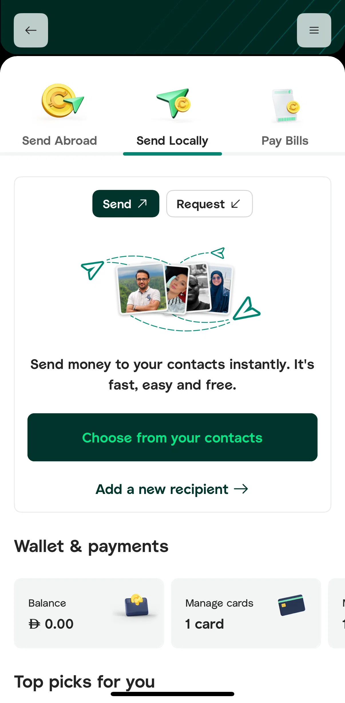 Careem Screen screen in the Requesting money (send locally) flow