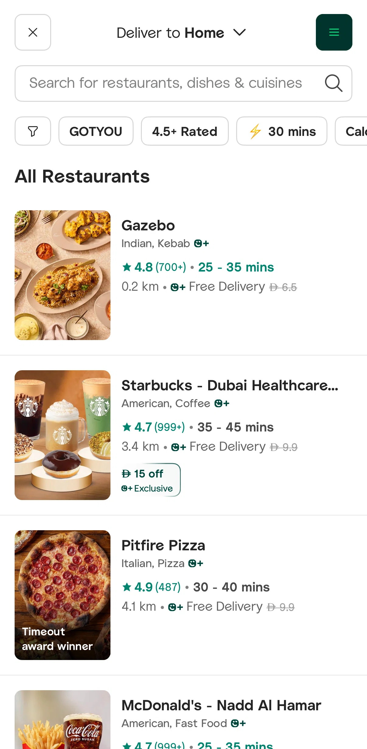 Careem Screen screen in the Restaurant detail flow