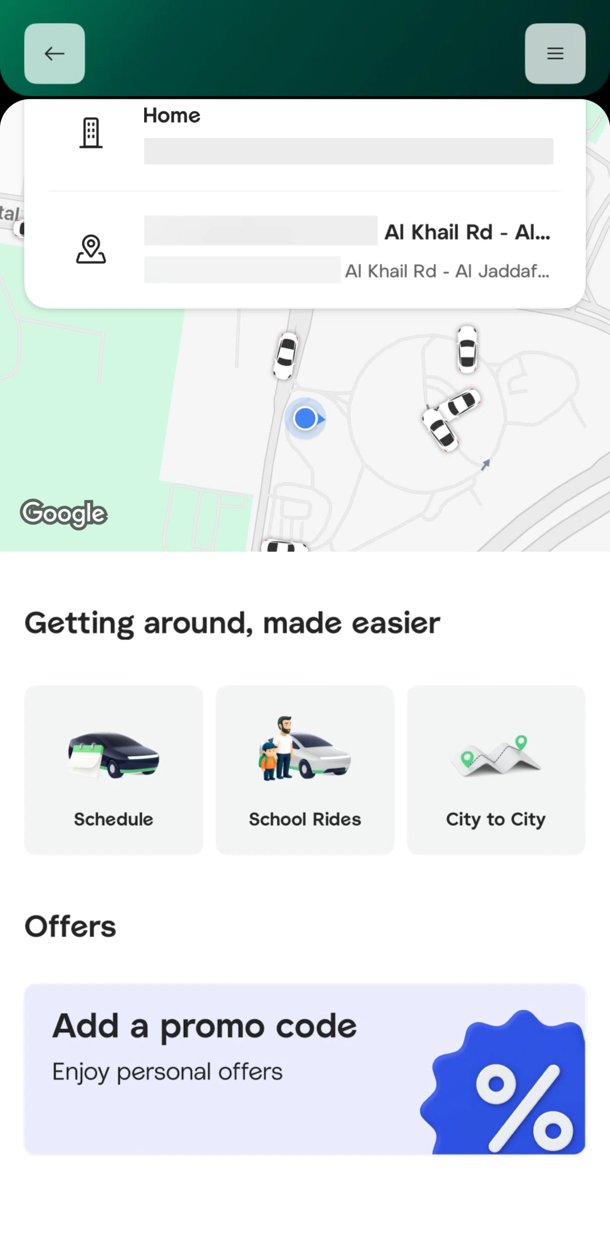 Careem Screen screen in the School rides flow