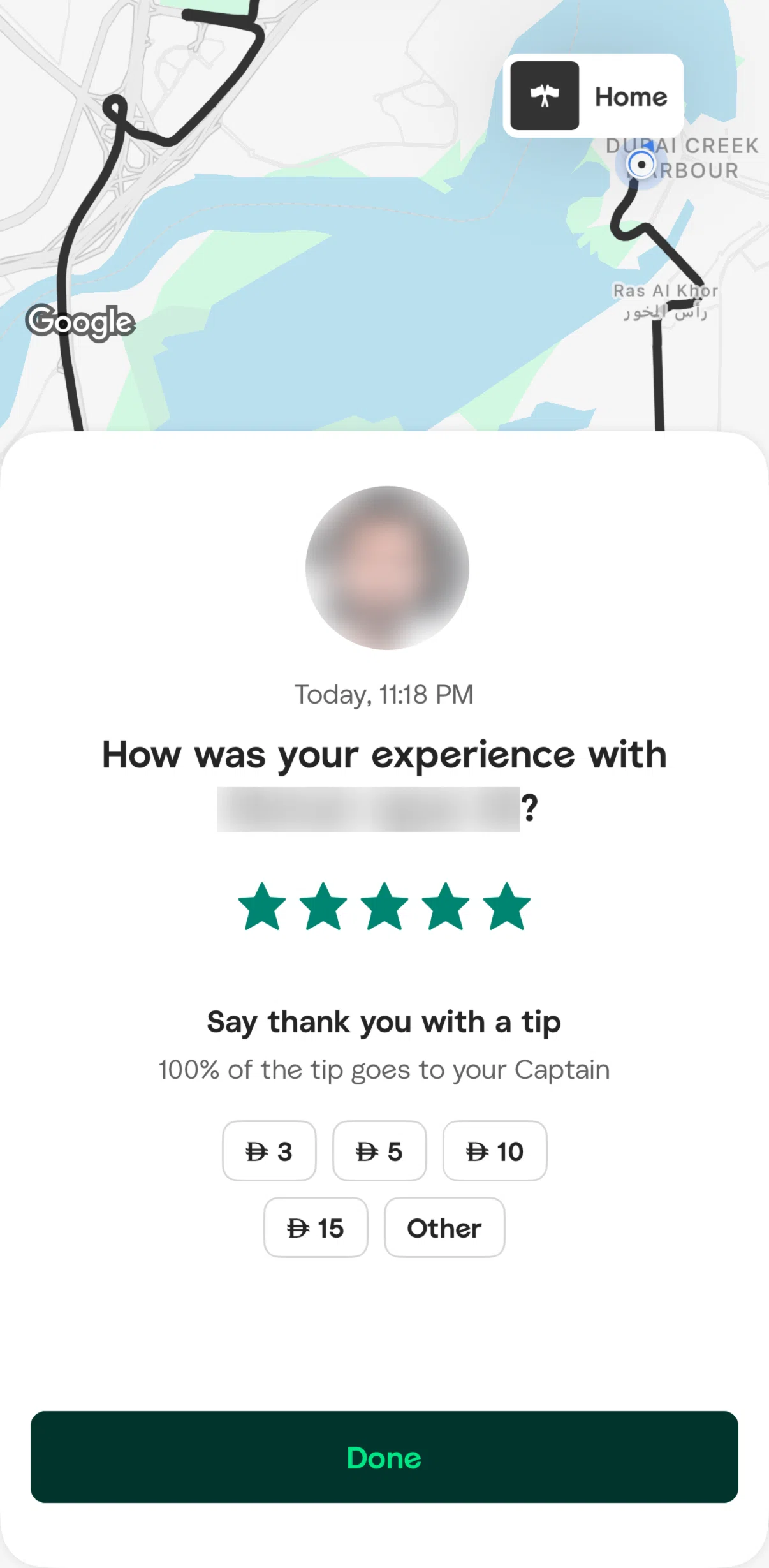 Careem Screen screen in the Sending a tip flow